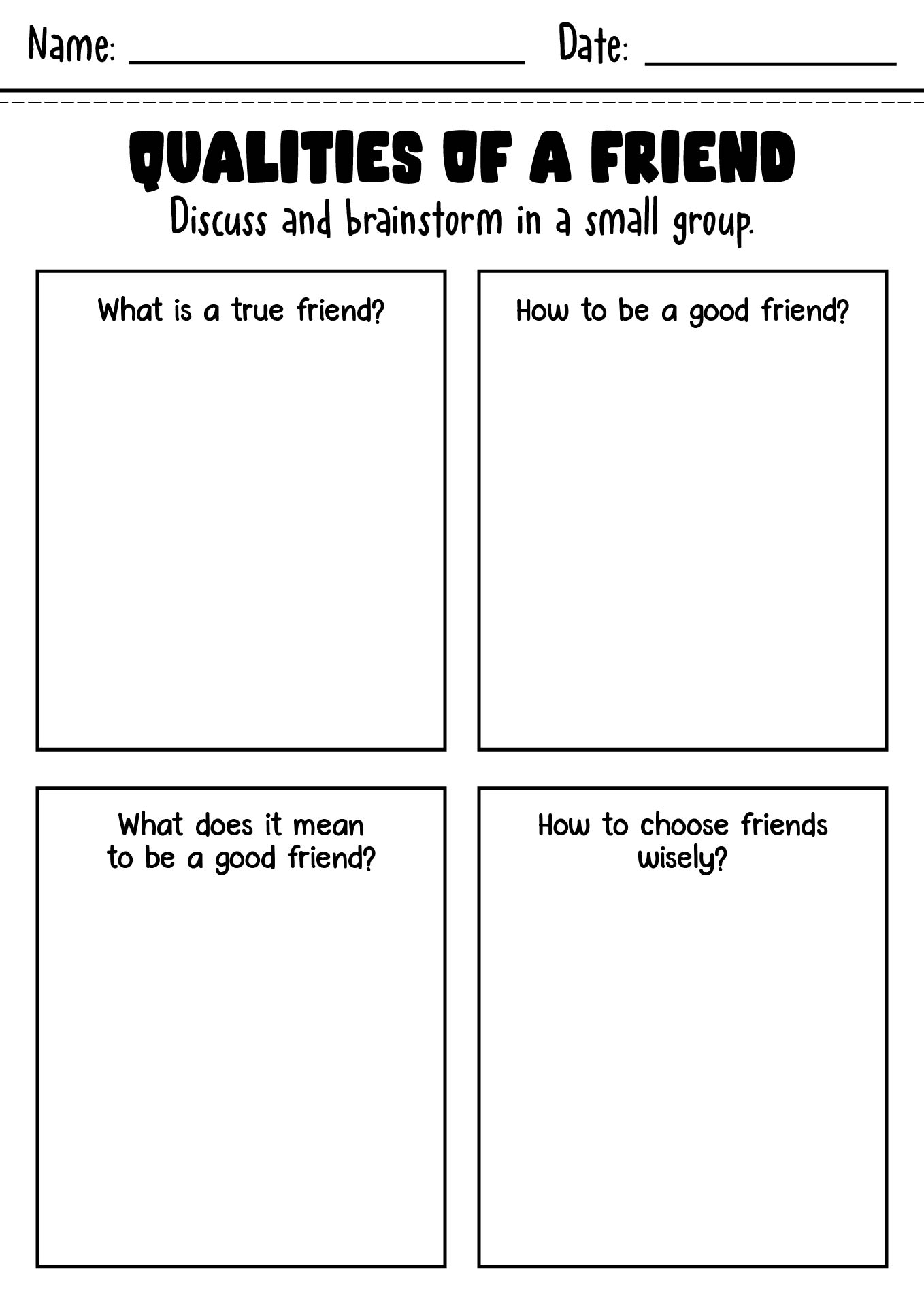 Qualities of a Friend Worksheet