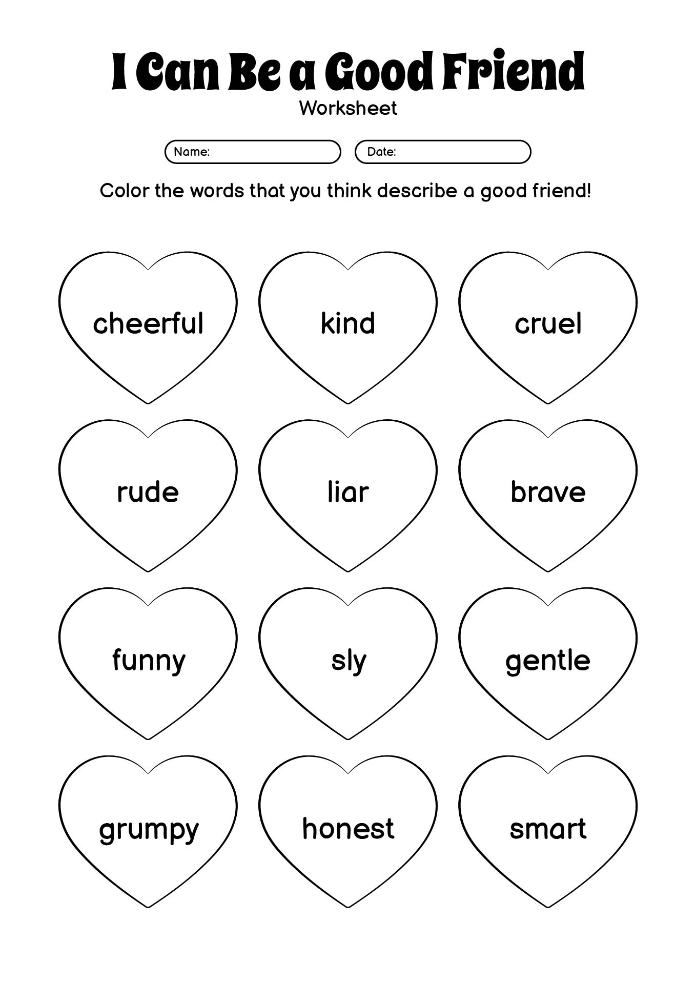 Qualities of a Good Friend Worksheet