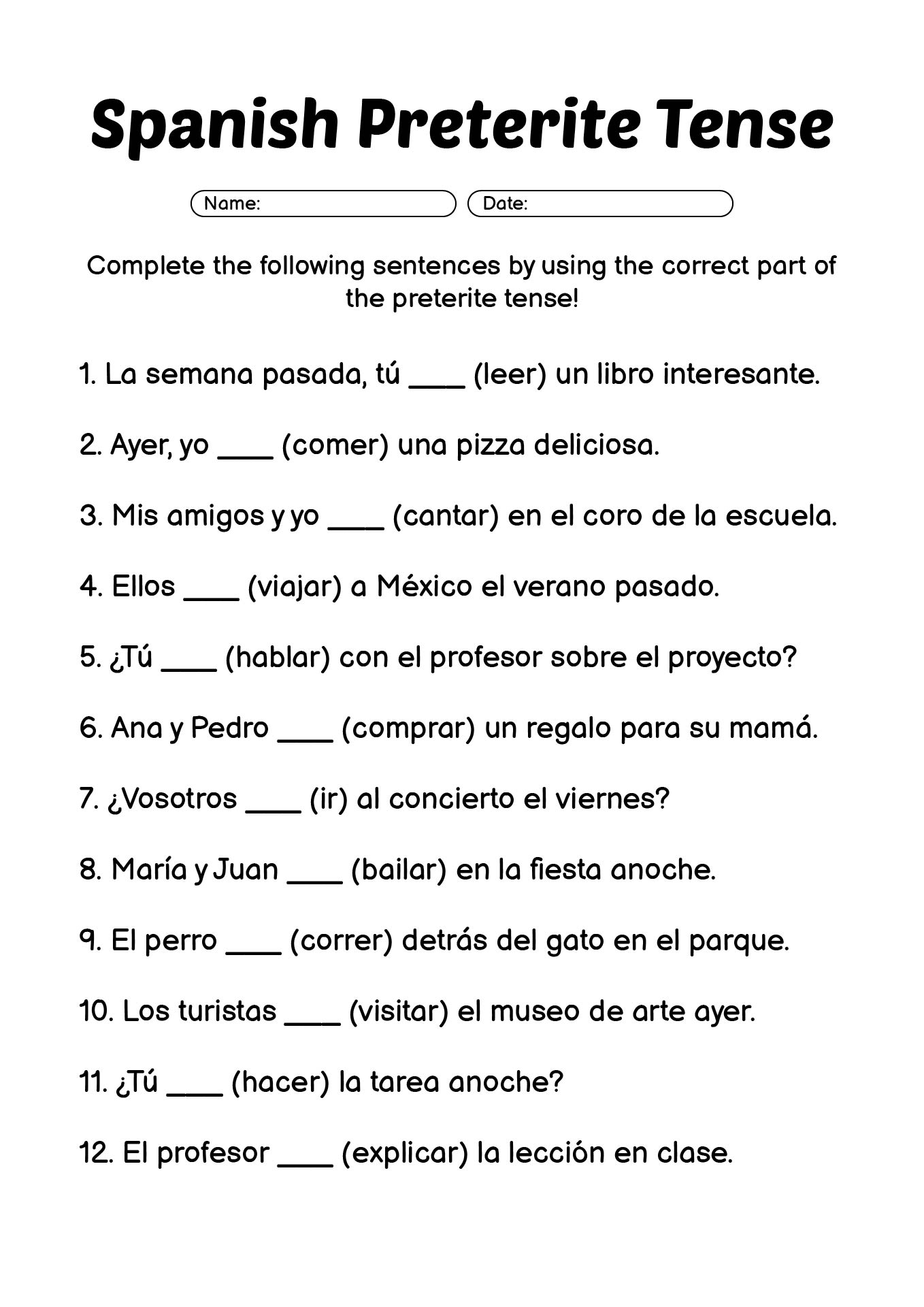 Spanish Preterite Tense Exercises for Beginners