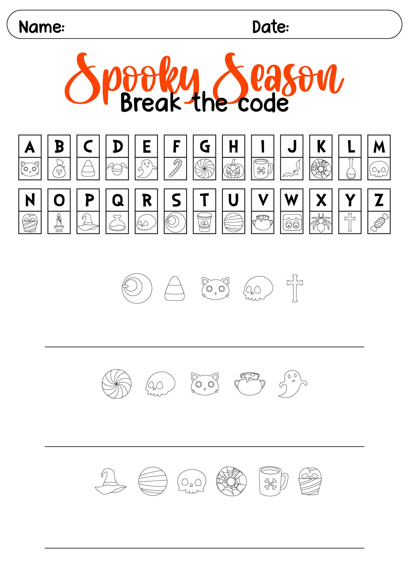 Spooky Season Break the Code Worksheets