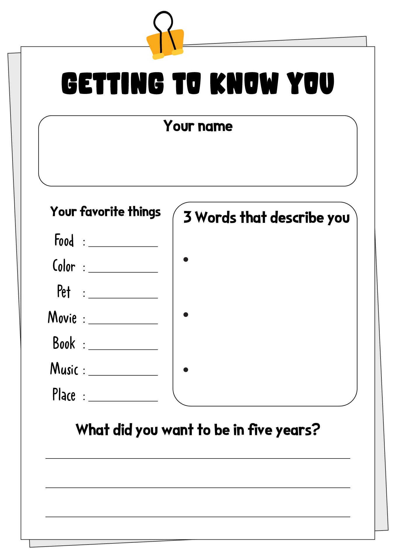 Student Getting To Know You Worksheet