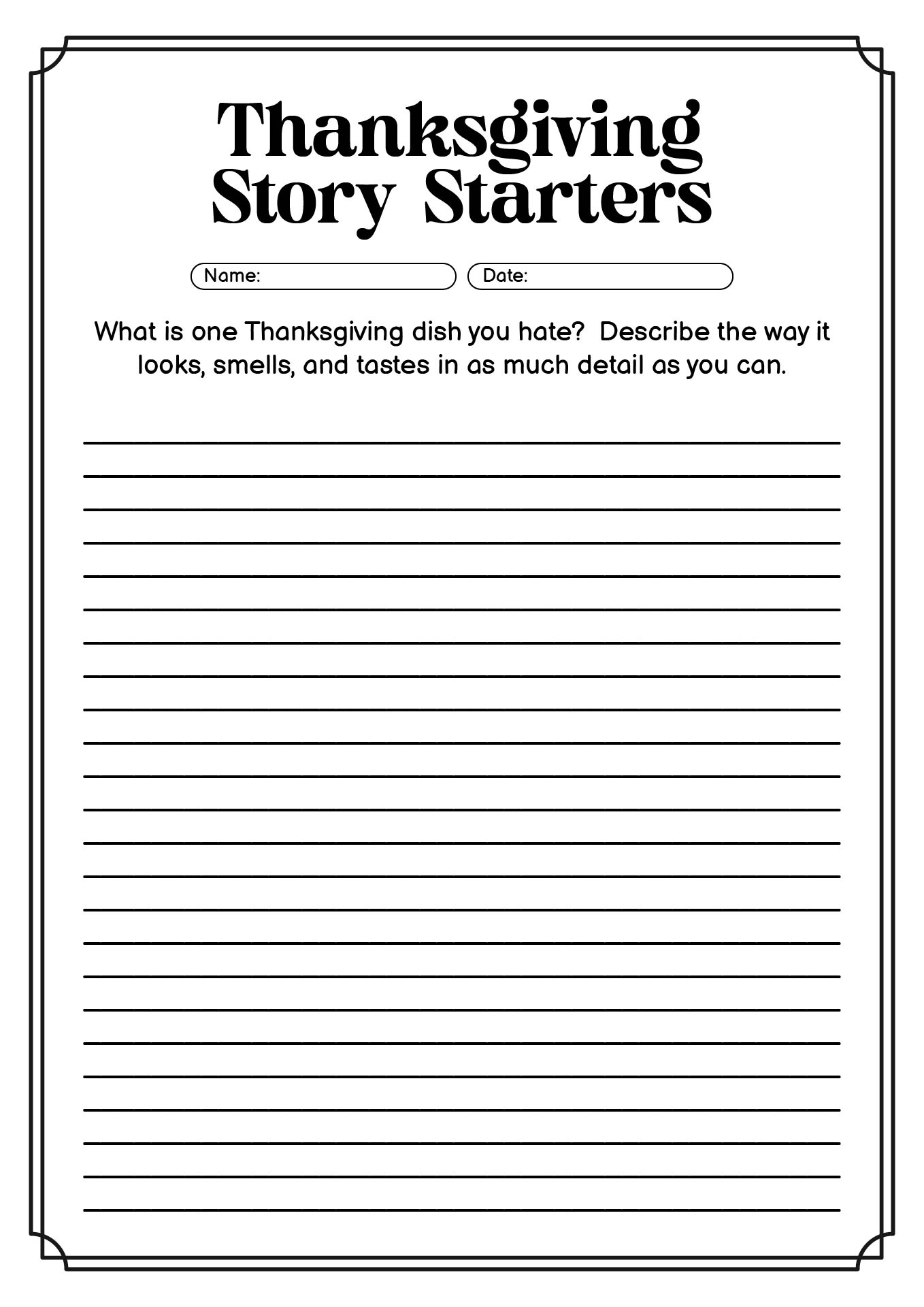 Thanksgiving Story Starters Worksheets