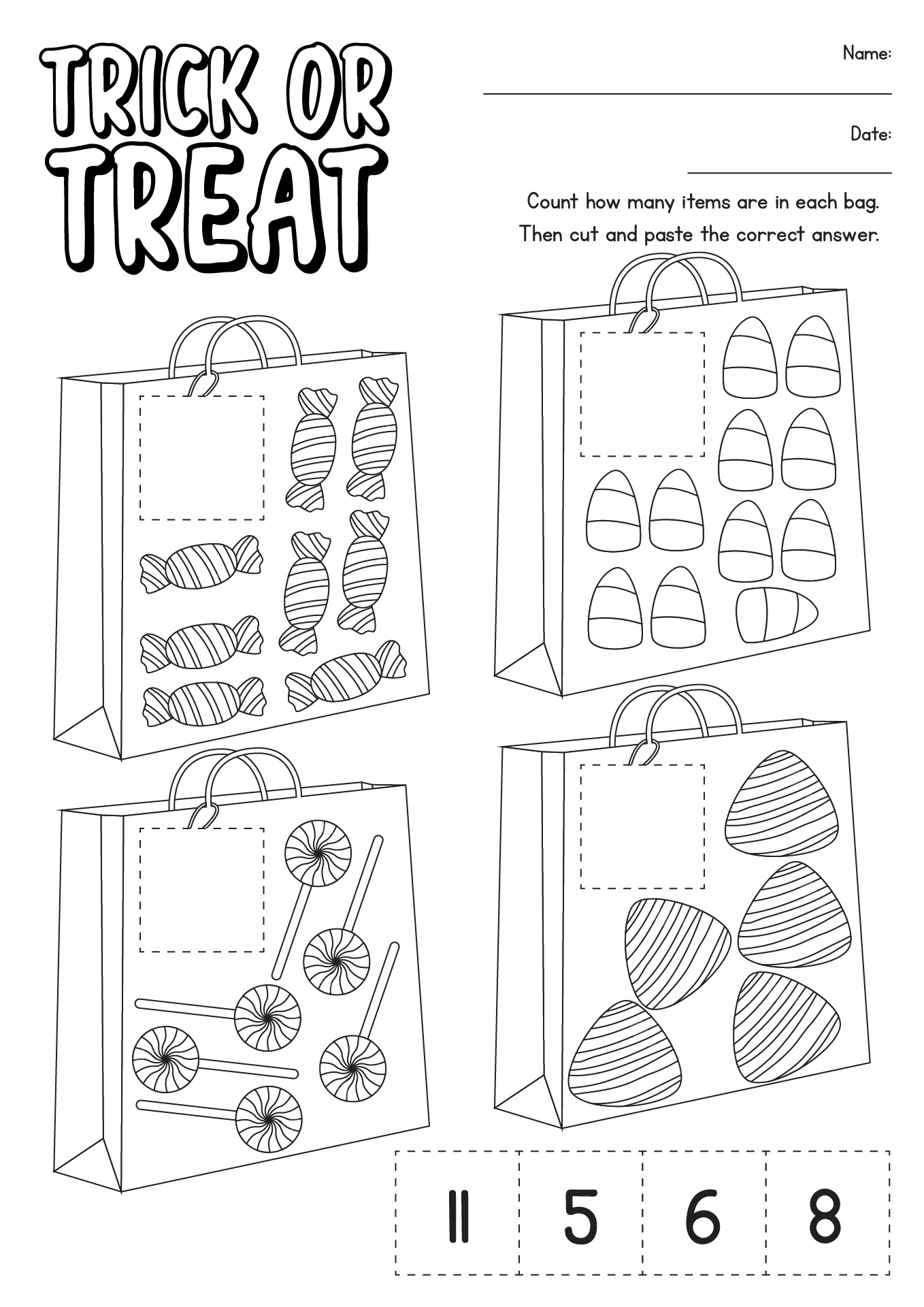 Trick Or Treat Bag Cut And Paste Printable Activities