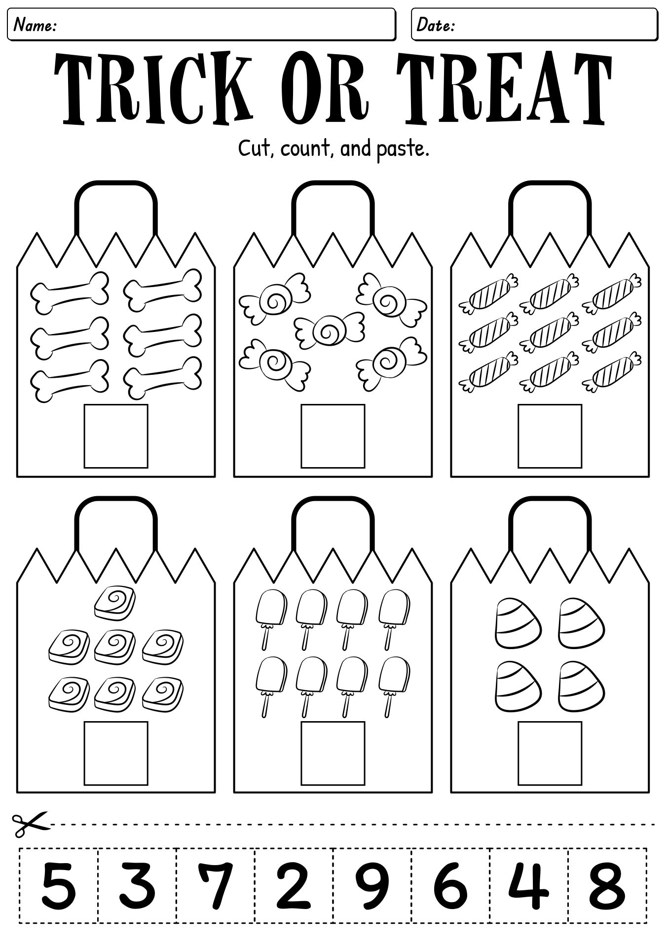 Trick-or-Treat Cut And Paste Sheets