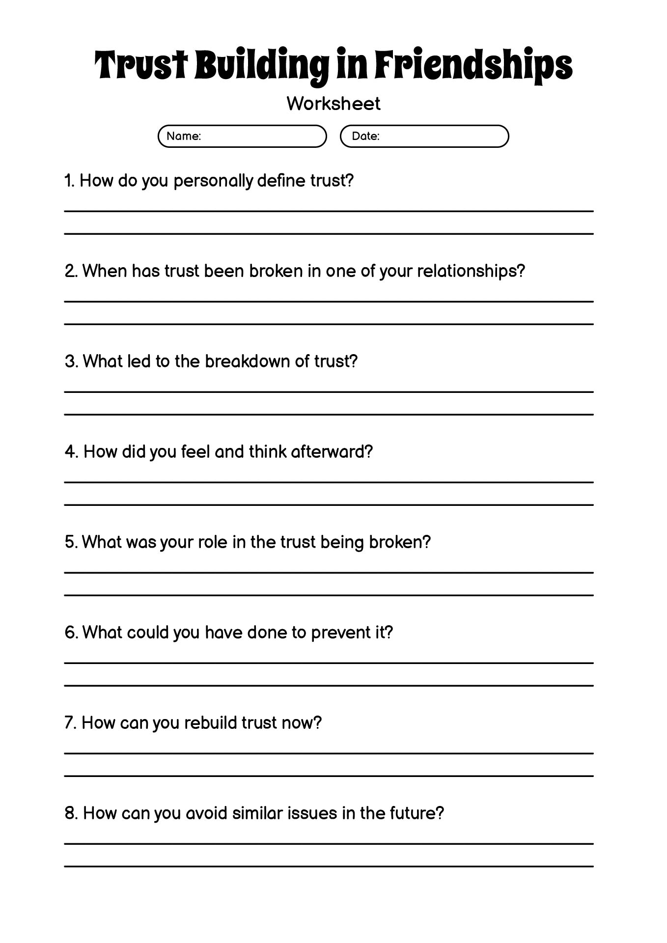 Trust Building in Friendships Worksheet