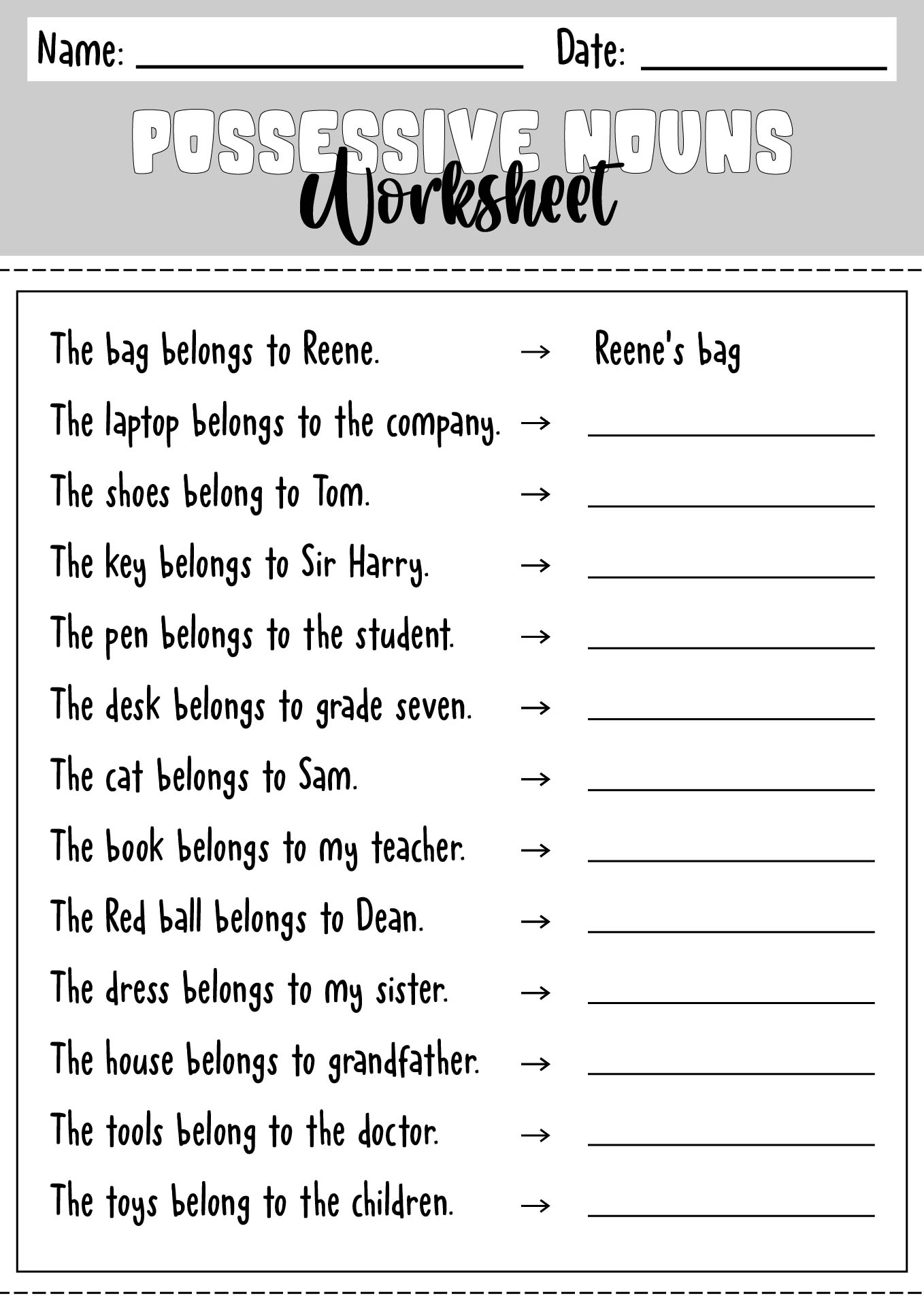 Worksheets for Kids on Possessive Nouns