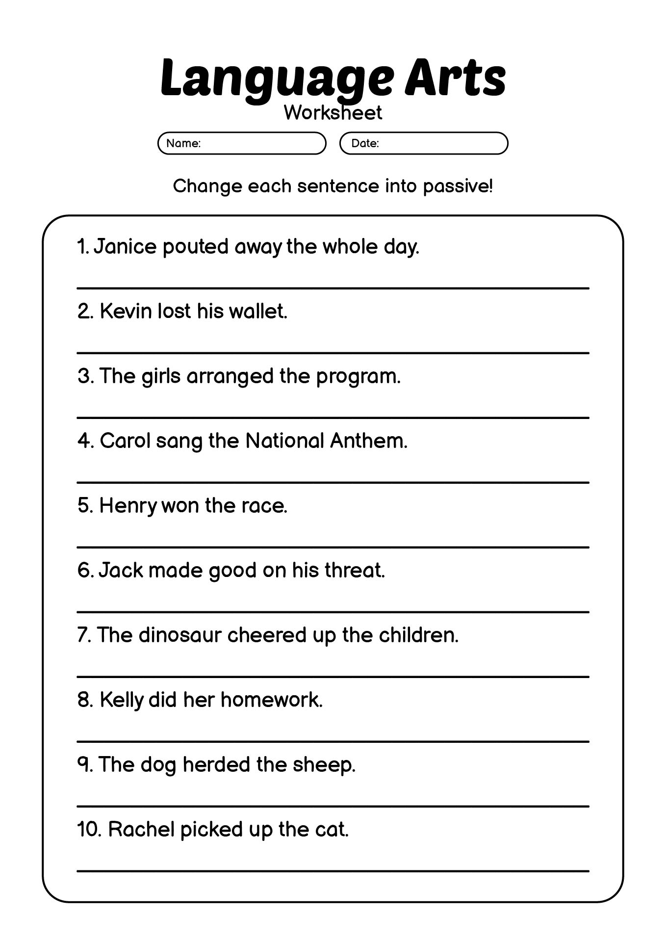 Year 7 English Printable Worksheets for Language Arts