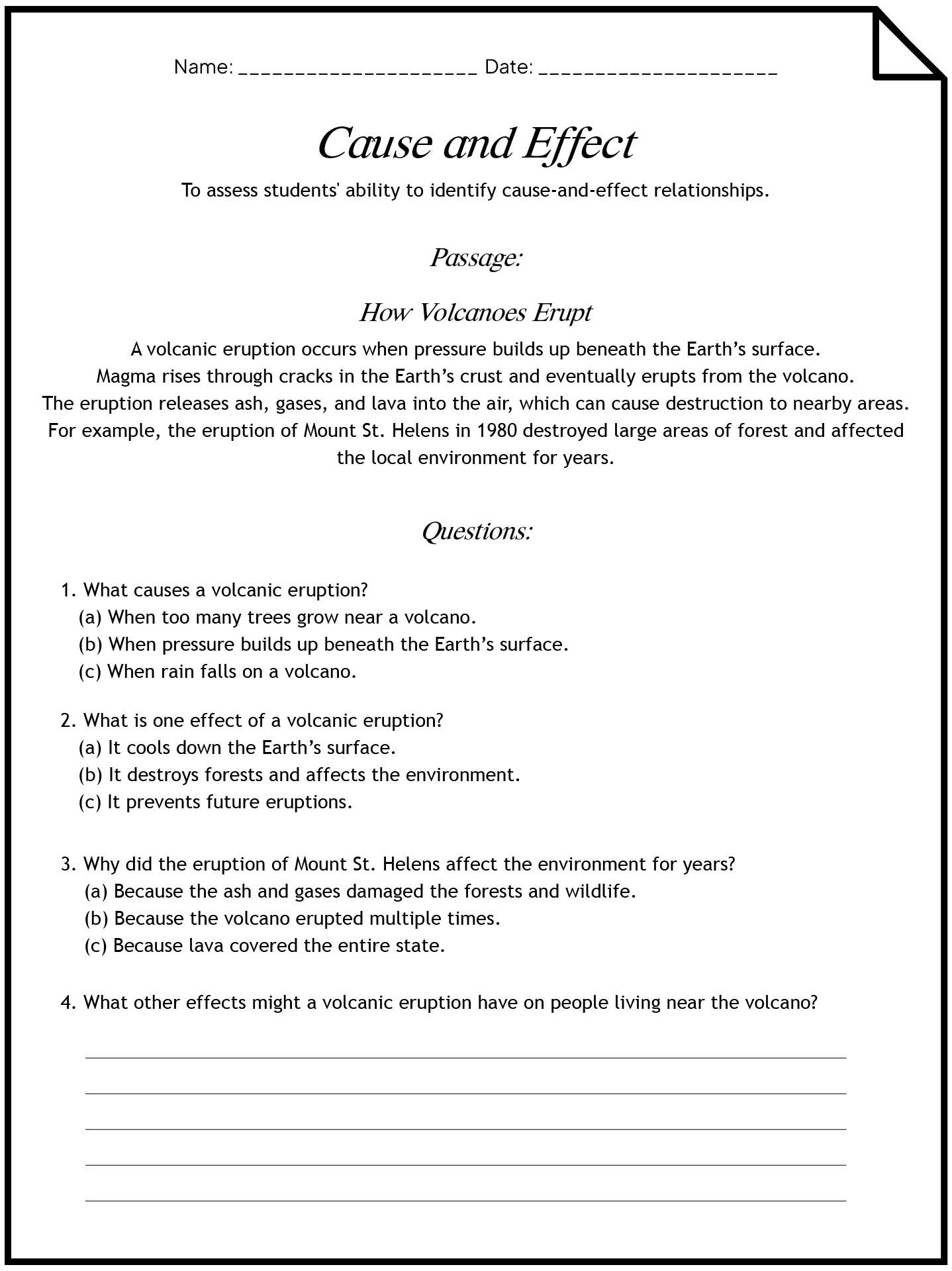 5th Grade Level Reading Skill Assessment Worksheets