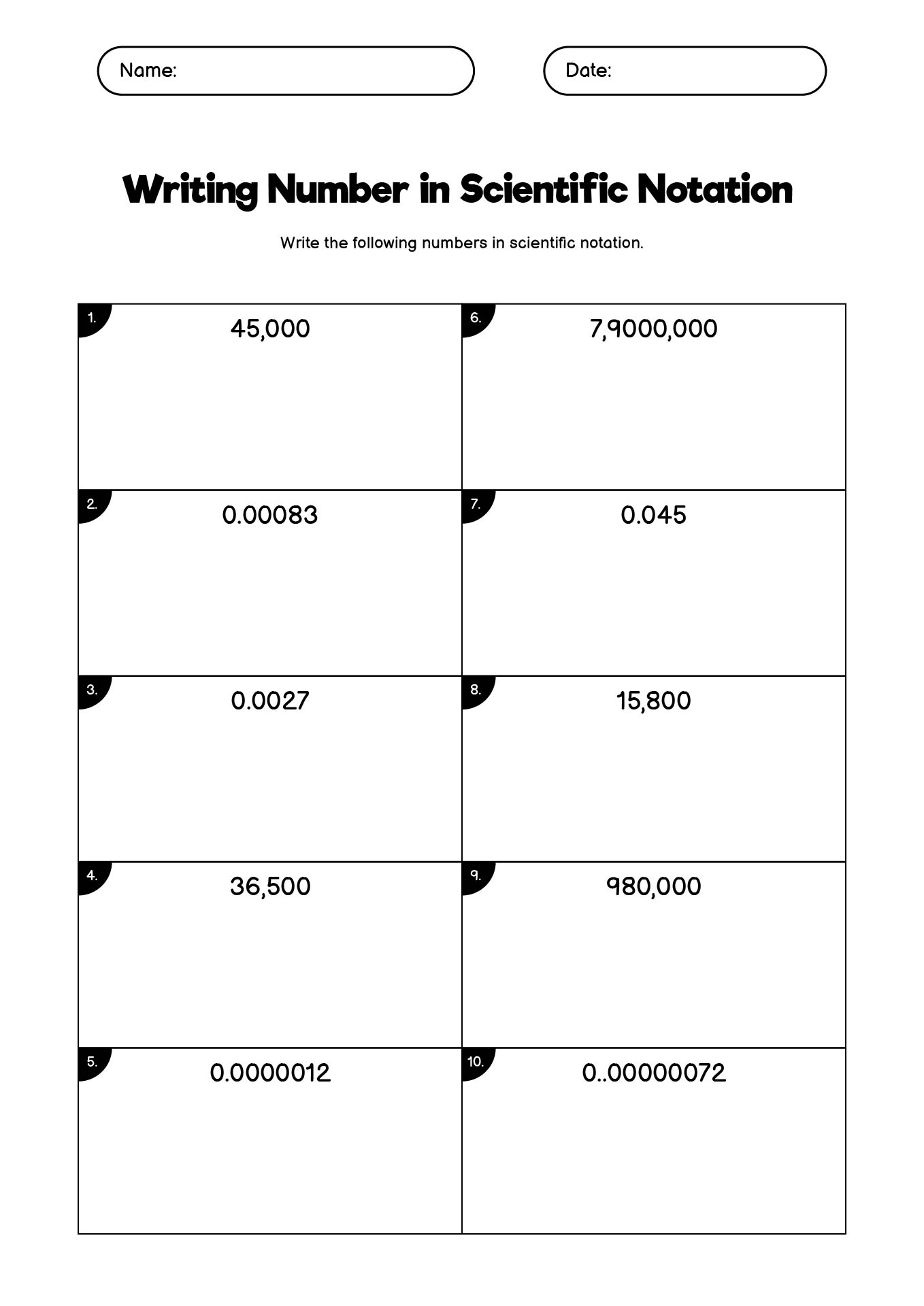 6th Grade Scientific Notation Practice Problems