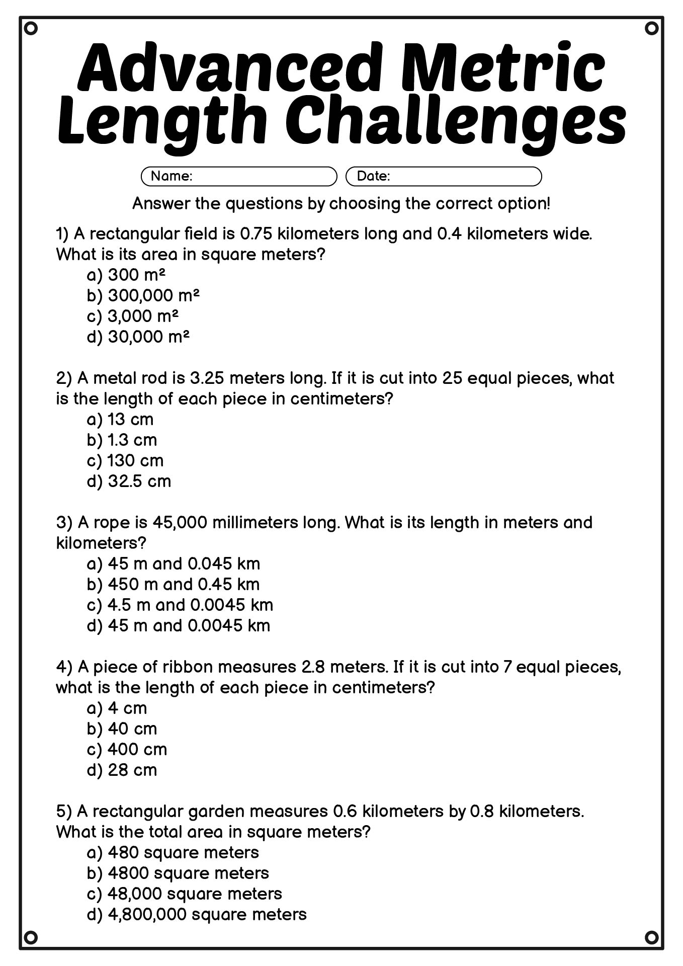 Advanced Metric Length Challenges for High School