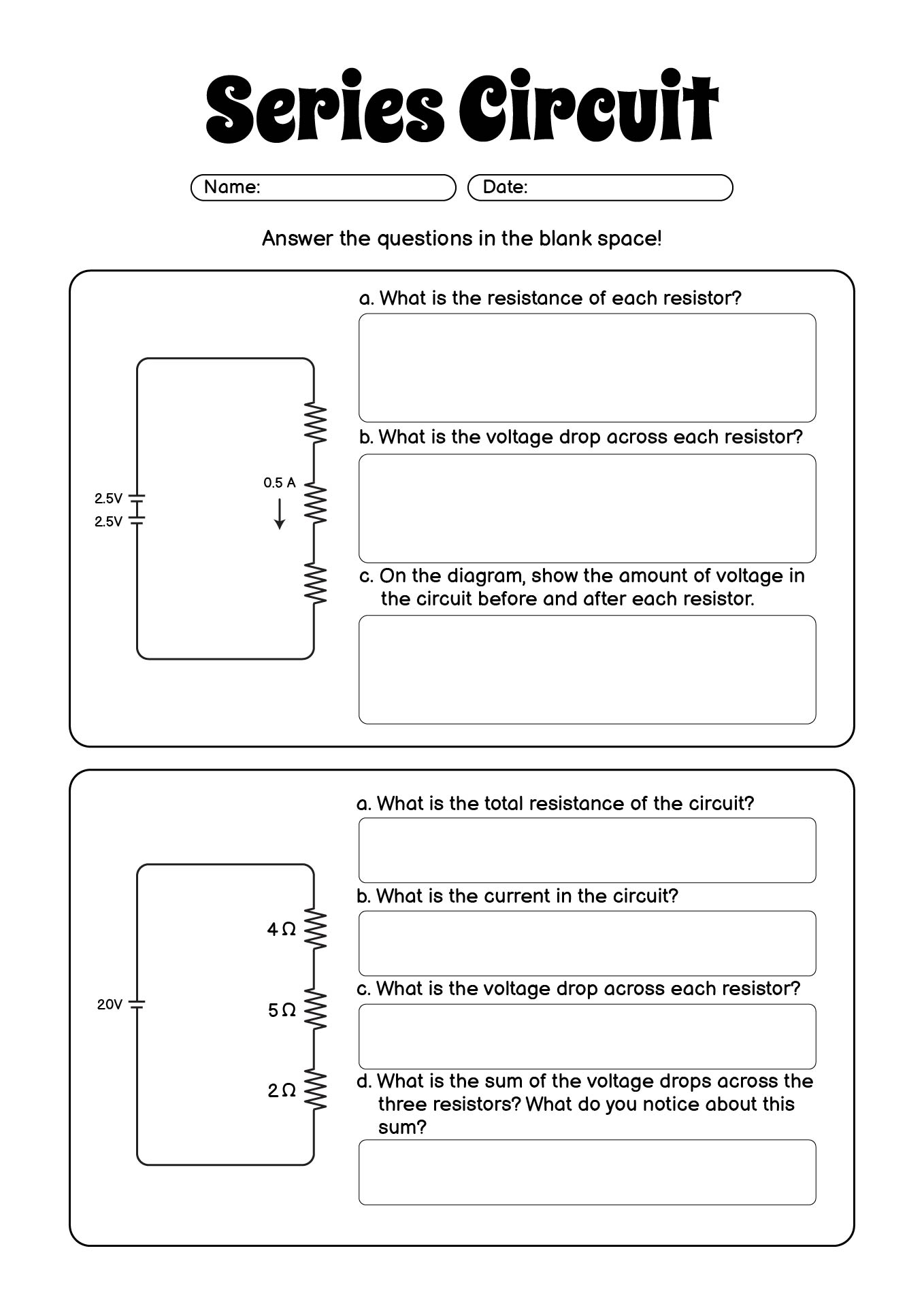 Advanced Series Circuit Analysis Worksheet