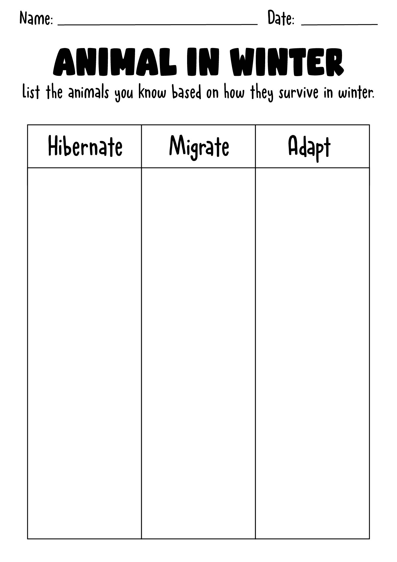 Animal Adaptations: Migration and Hibernation Study Sheets