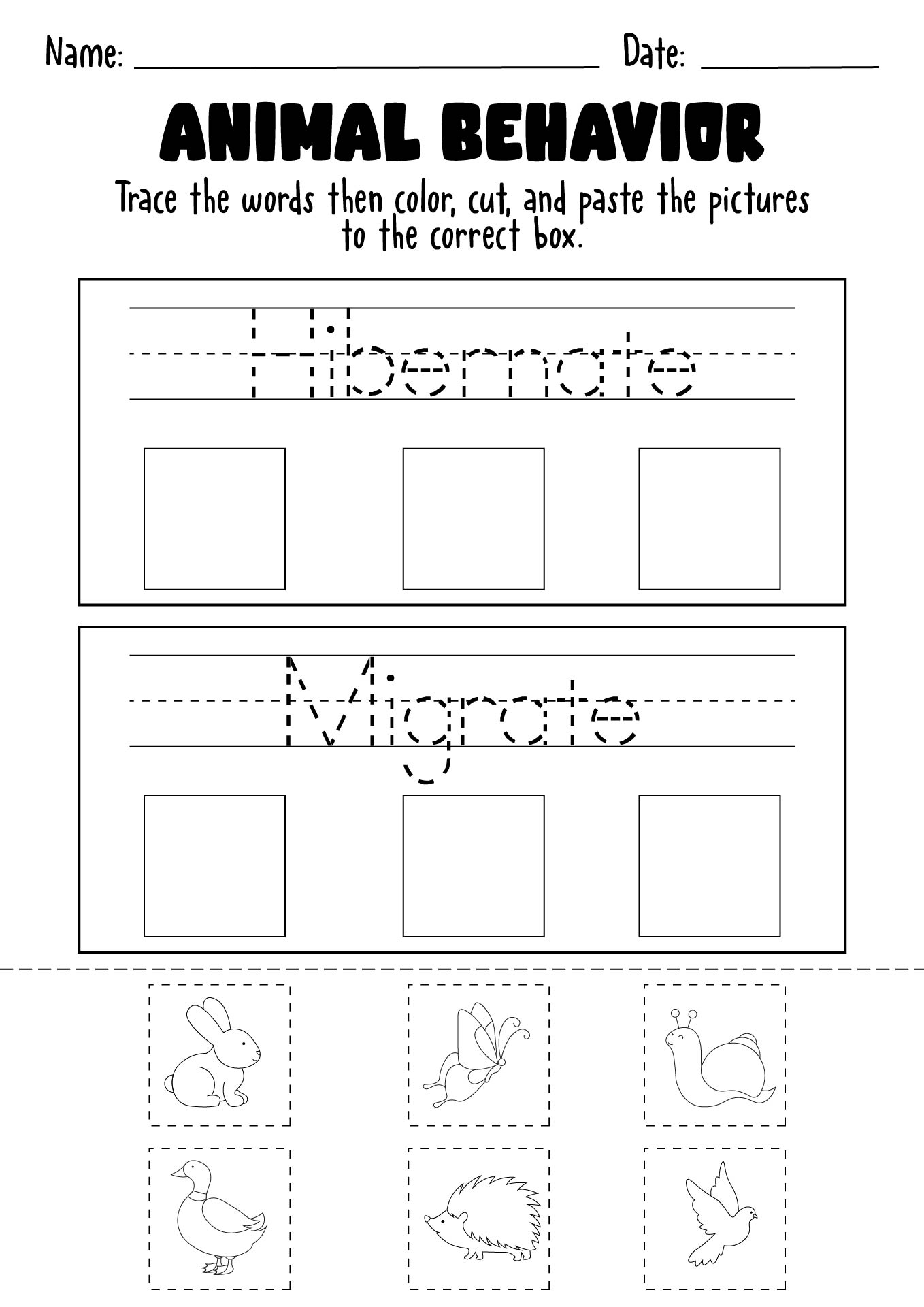 Animal Behavior Worksheets: Hibernation vs. Migration