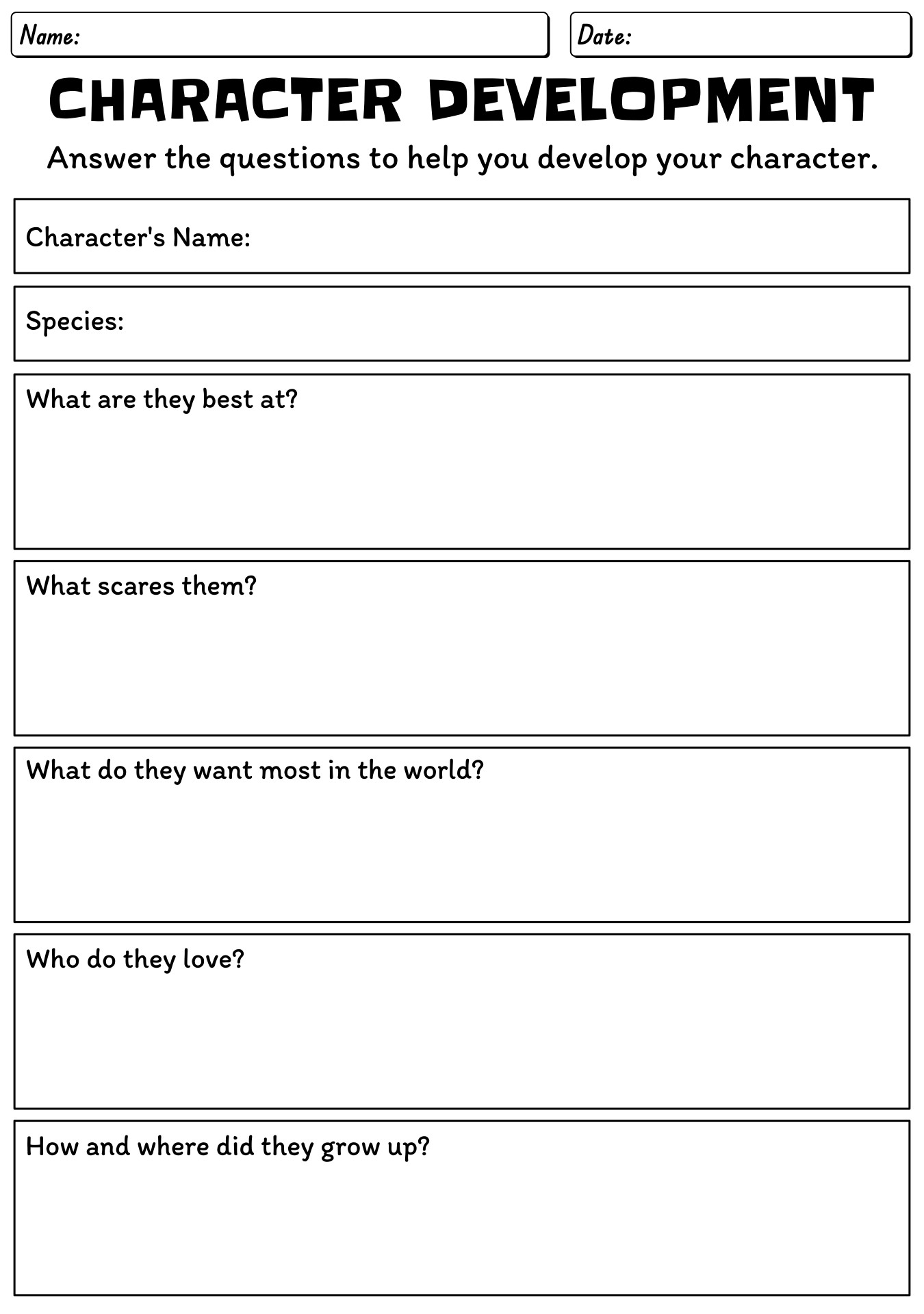 Character Development Story Structure Worksheet