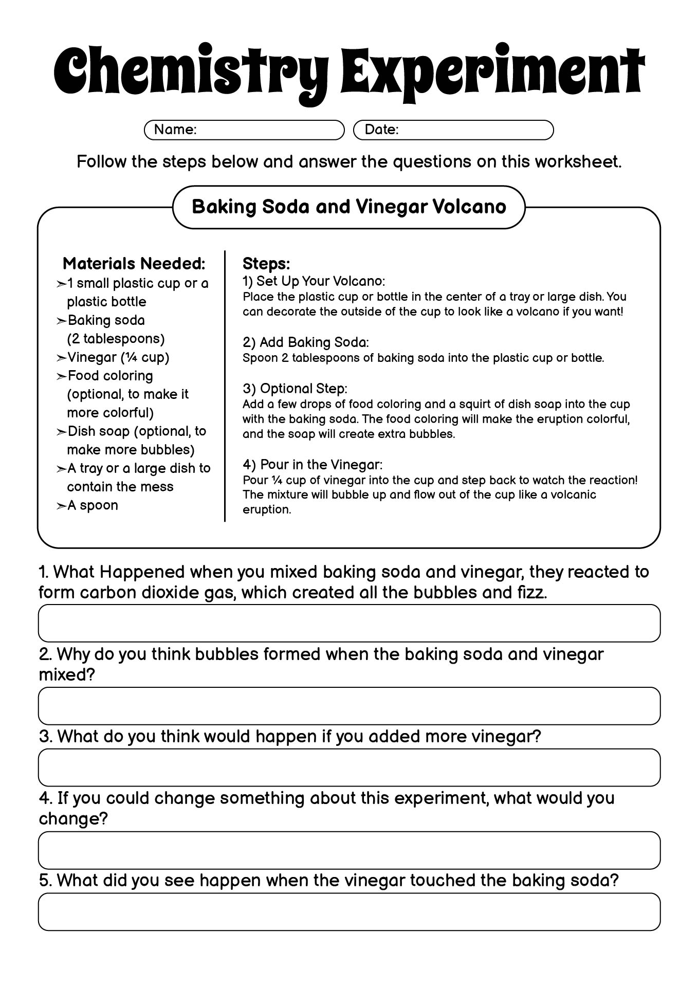 Chemistry Experiment Worksheets for Hands-On Learning