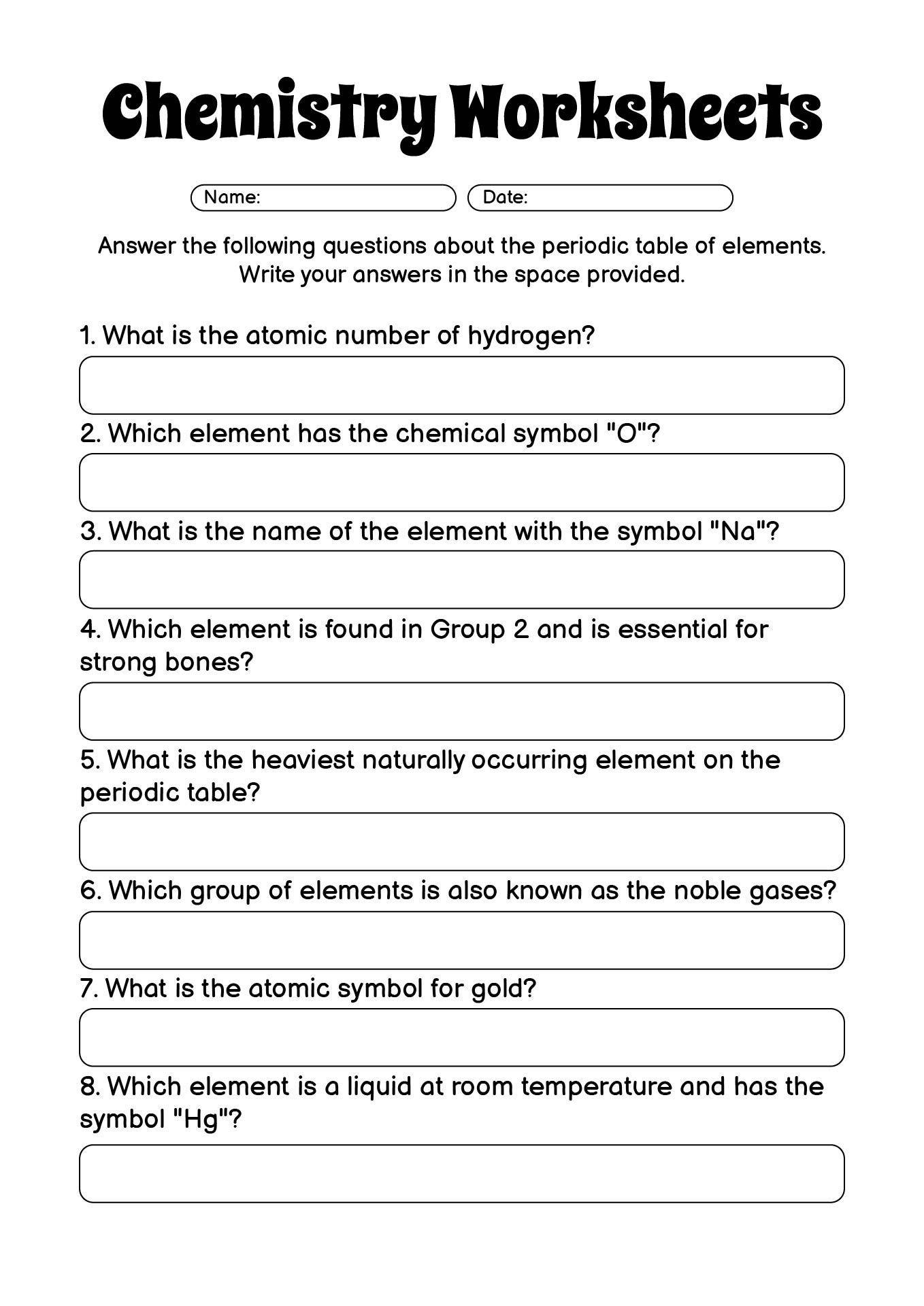 Chemistry Worksheets for Middle School Learners