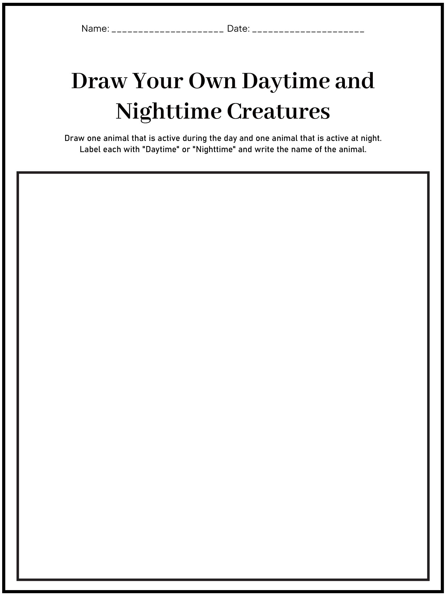 Daytime and Nighttime Creatures Activity Sheet