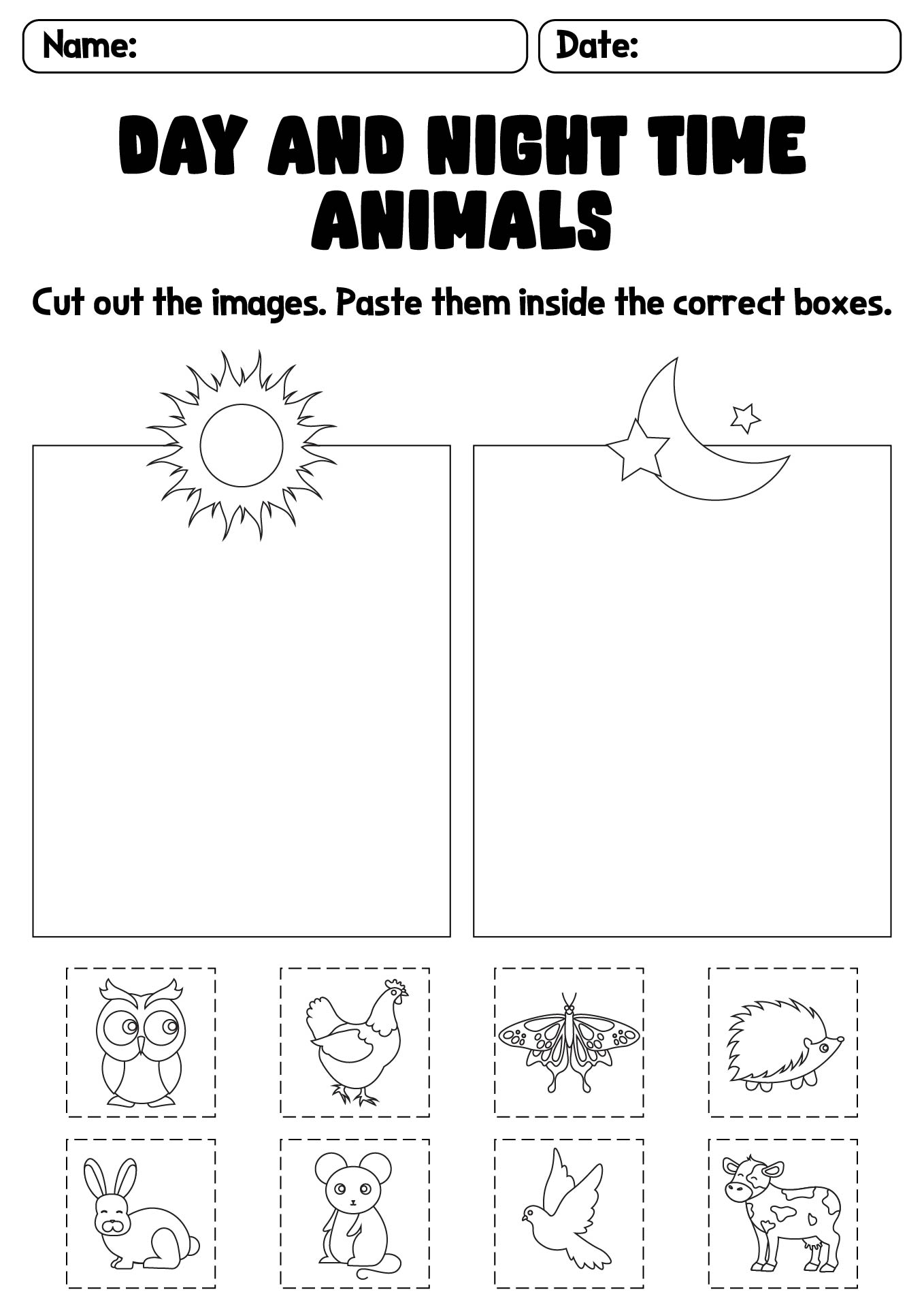 Daytime Animals Classroom Worksheets