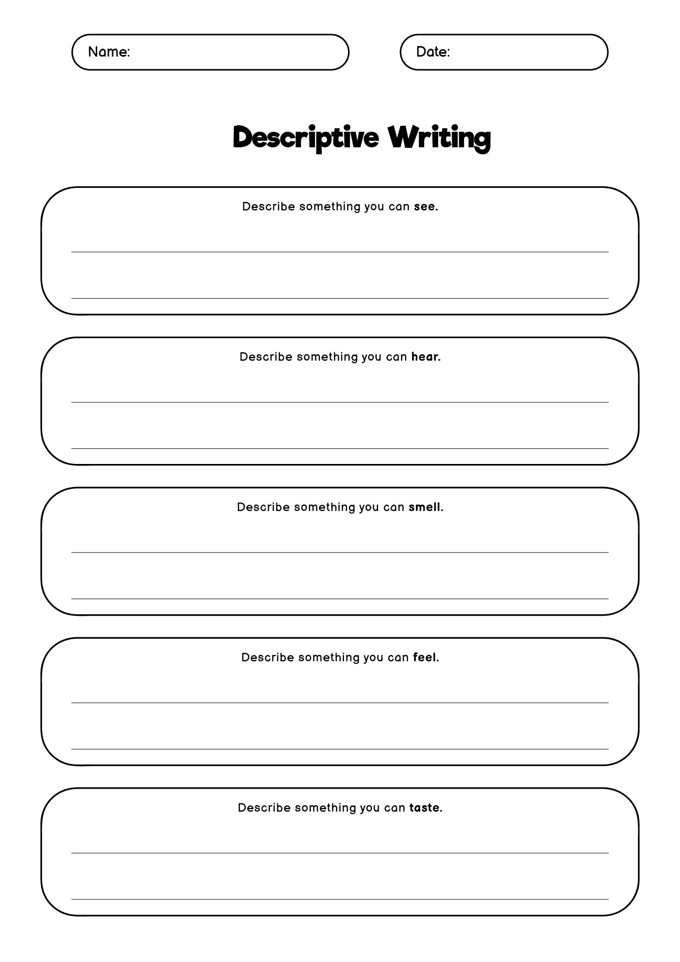 Descriptive Writing Assignments for 2nd Grade