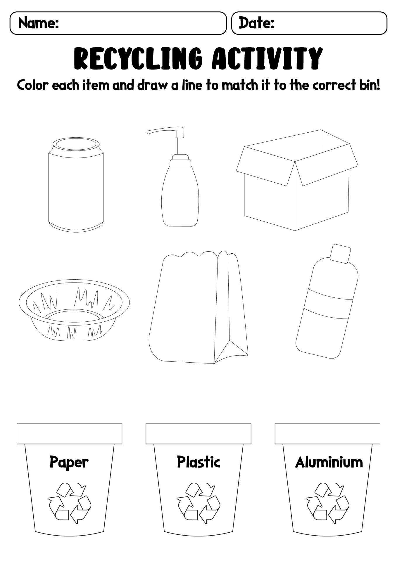 Educational Recycling Activities Sheet