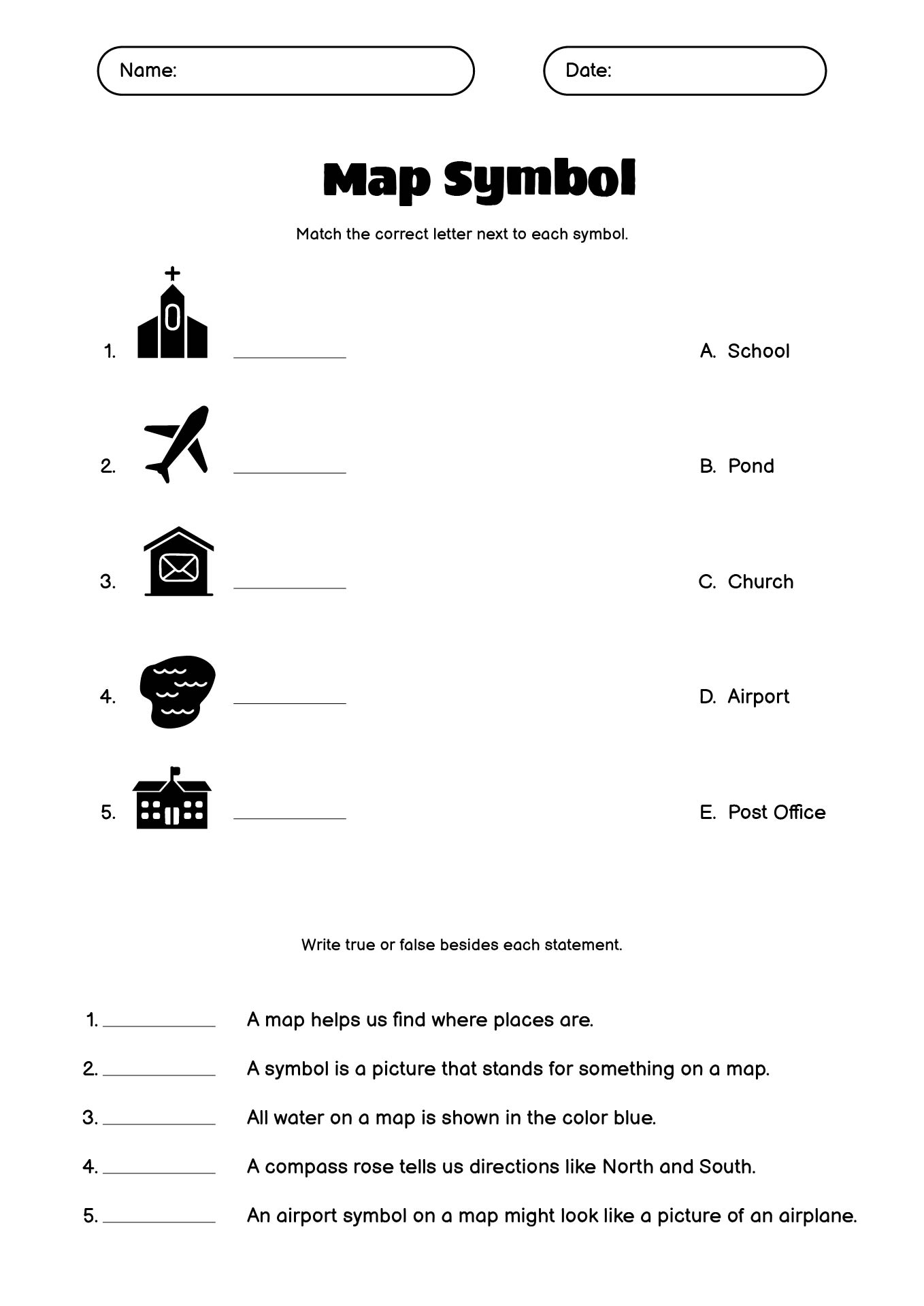 ESL Map Symbols and Legends Worksheet