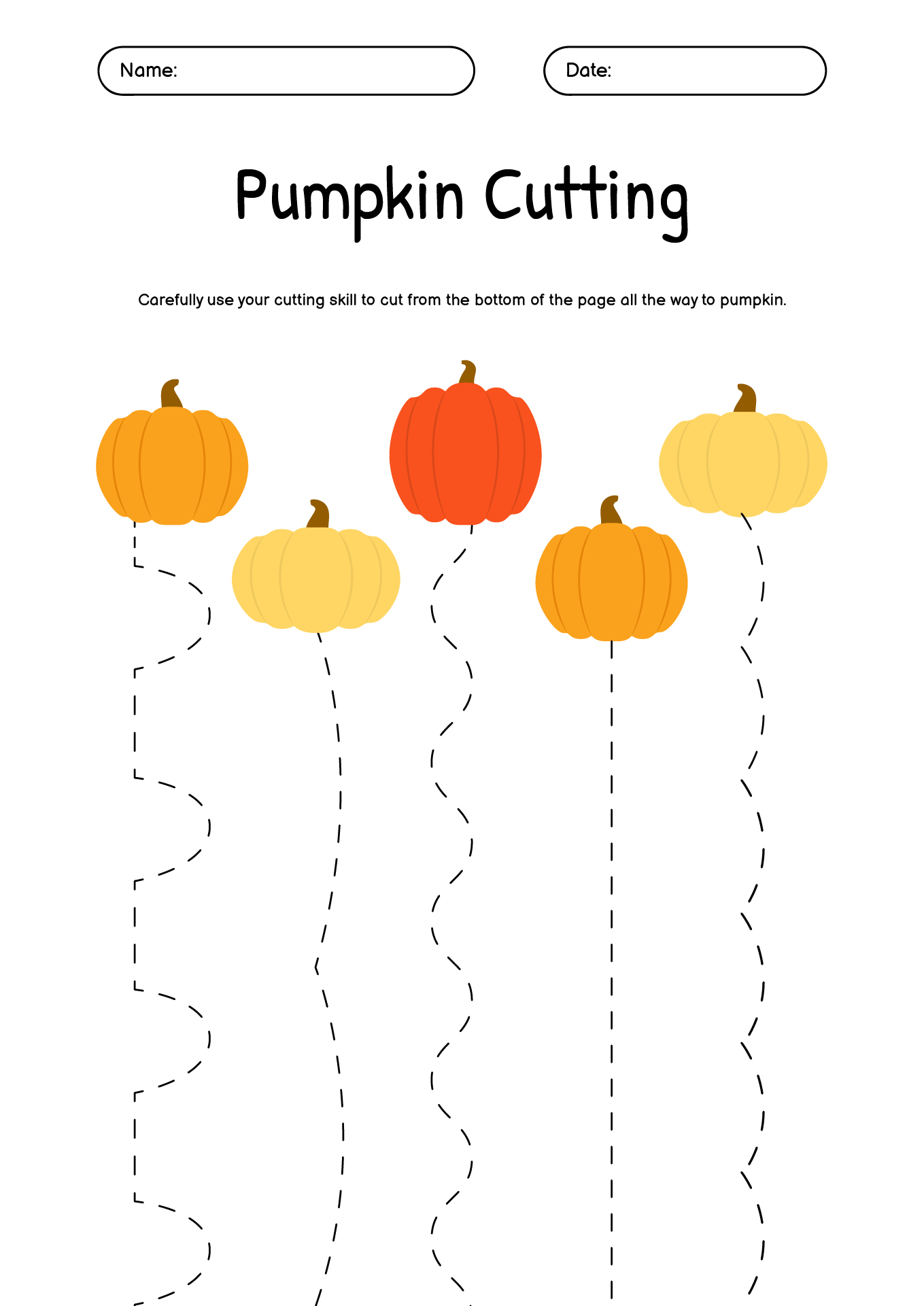 Fall Pumpkin Scissor Skills Worksheet