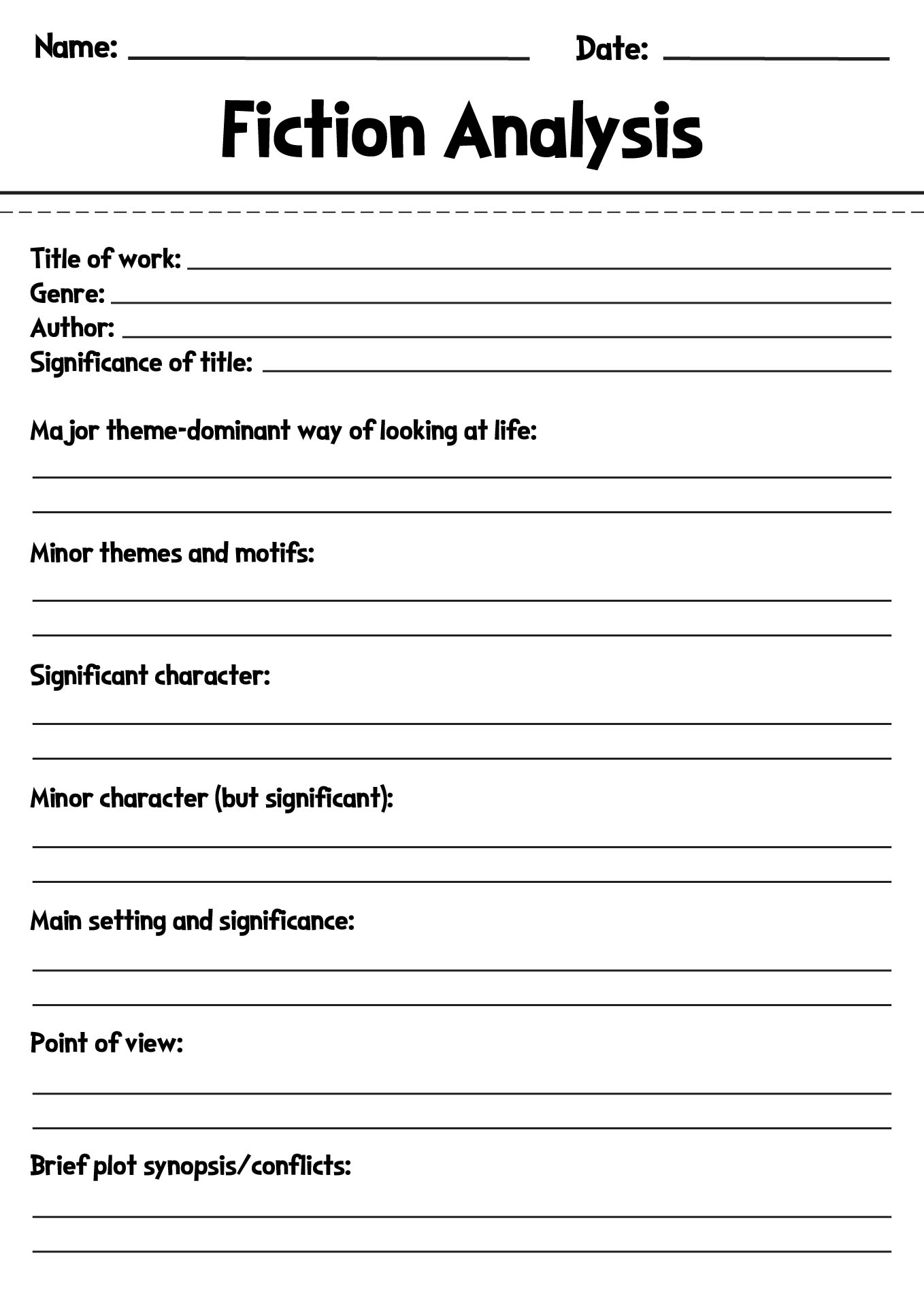 Fiction Analysis BM&E Worksheet