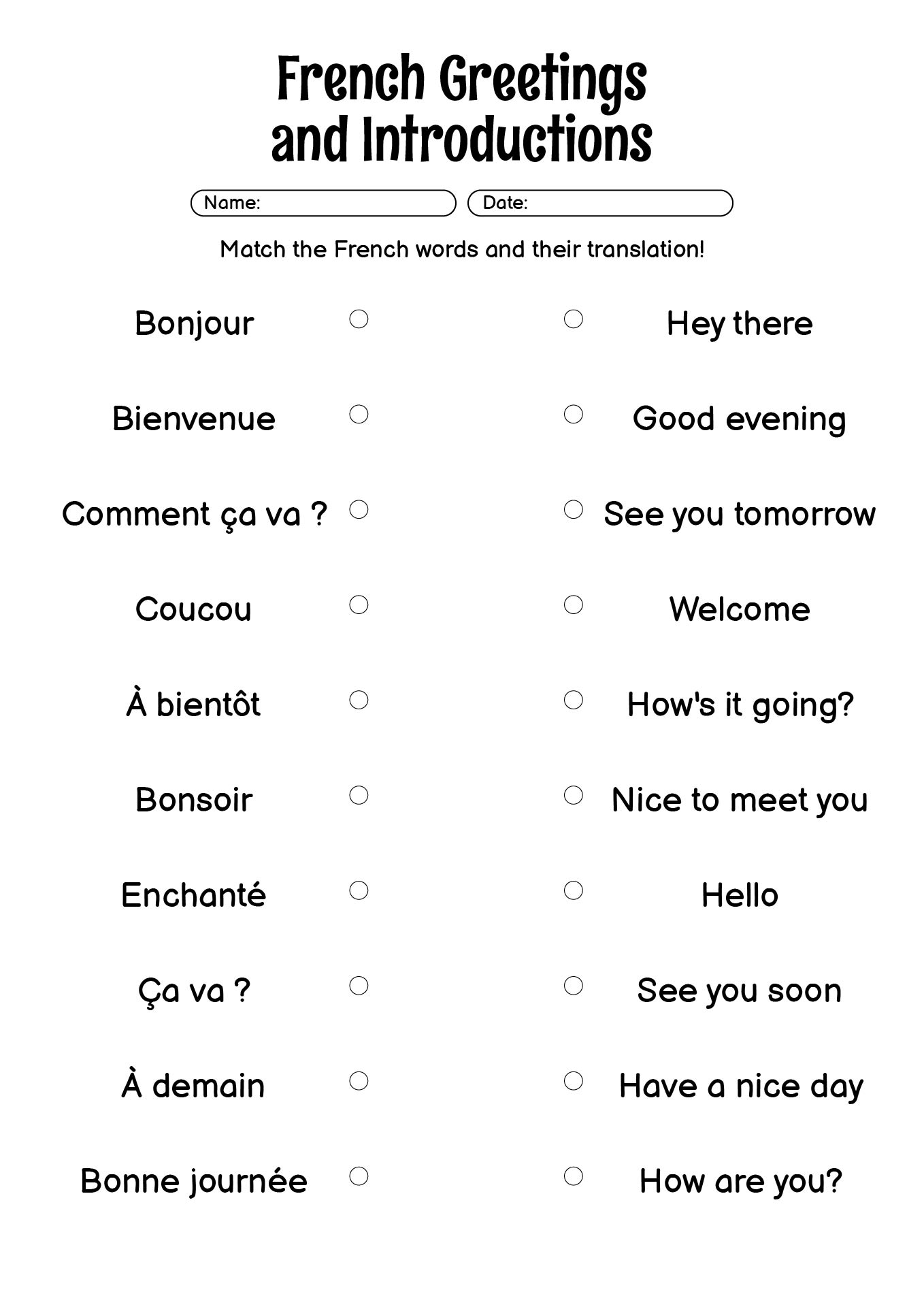 French Greetings and Introductions Exercises