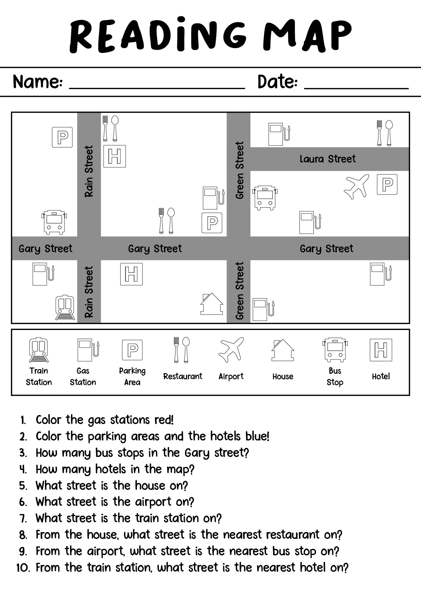 Geographic Map Key Learning Worksheet