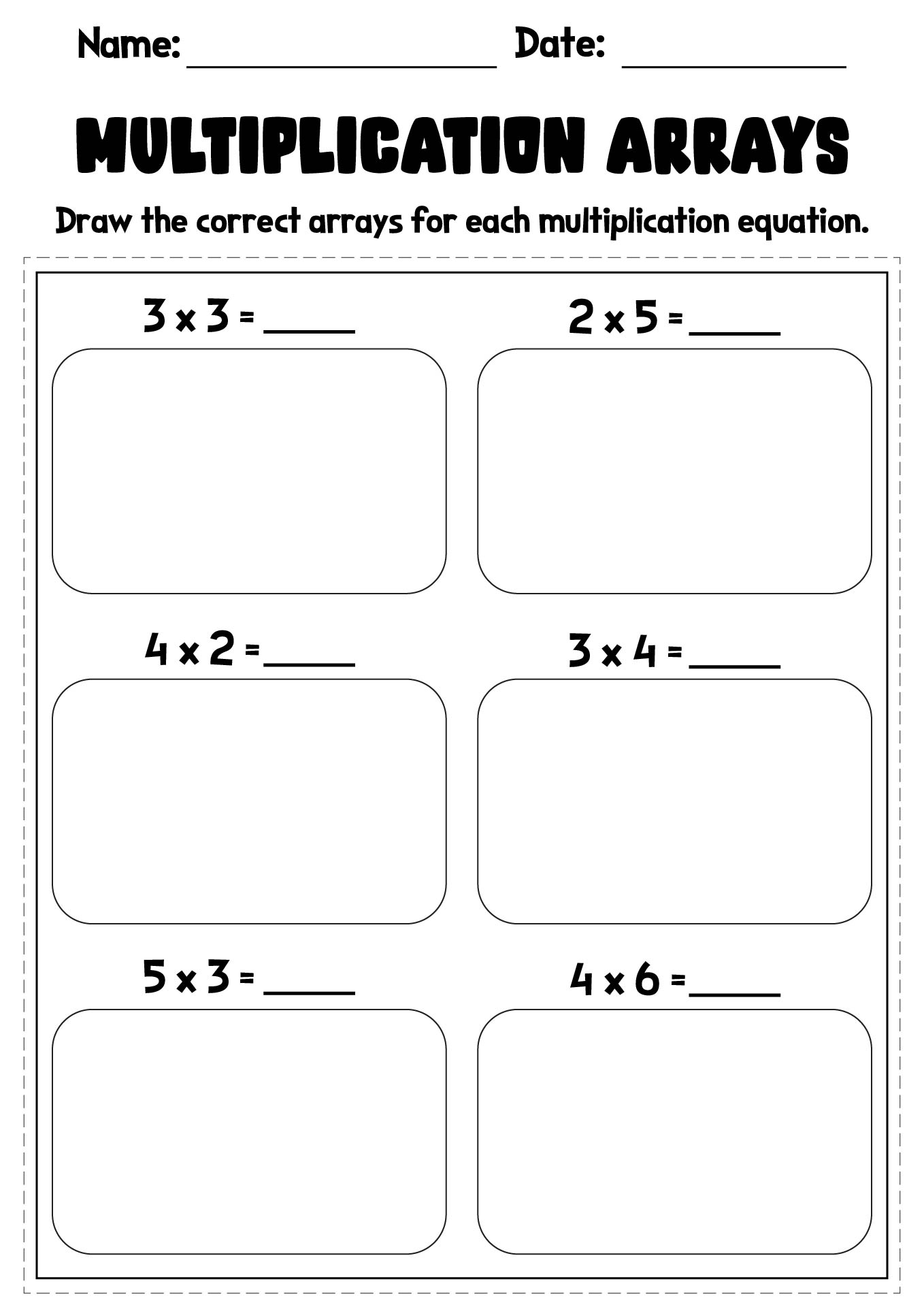 Grade 3 Multiplication Arrays Learning Worksheets