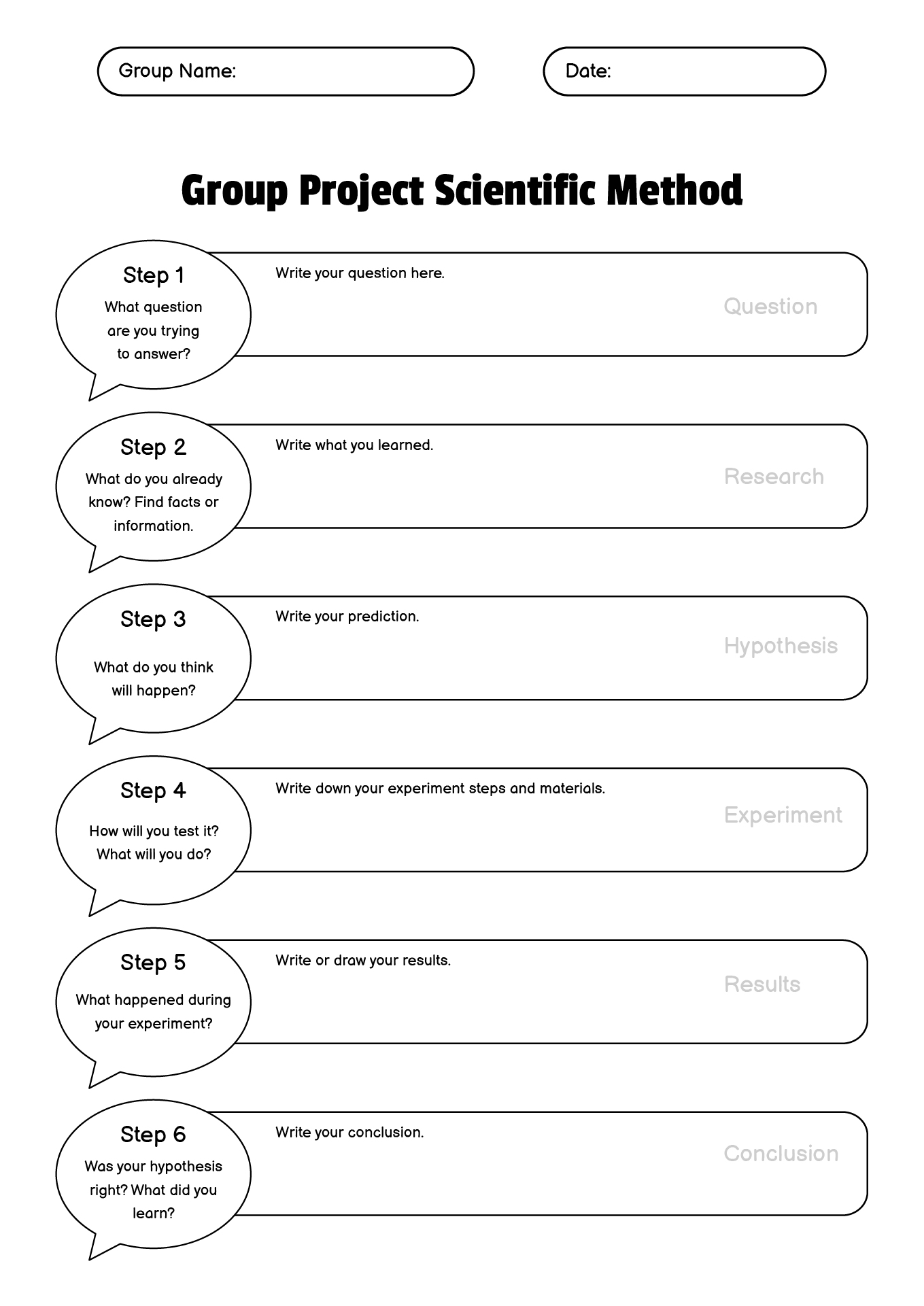 Group Project Scientific Method Worksheet Grade 5