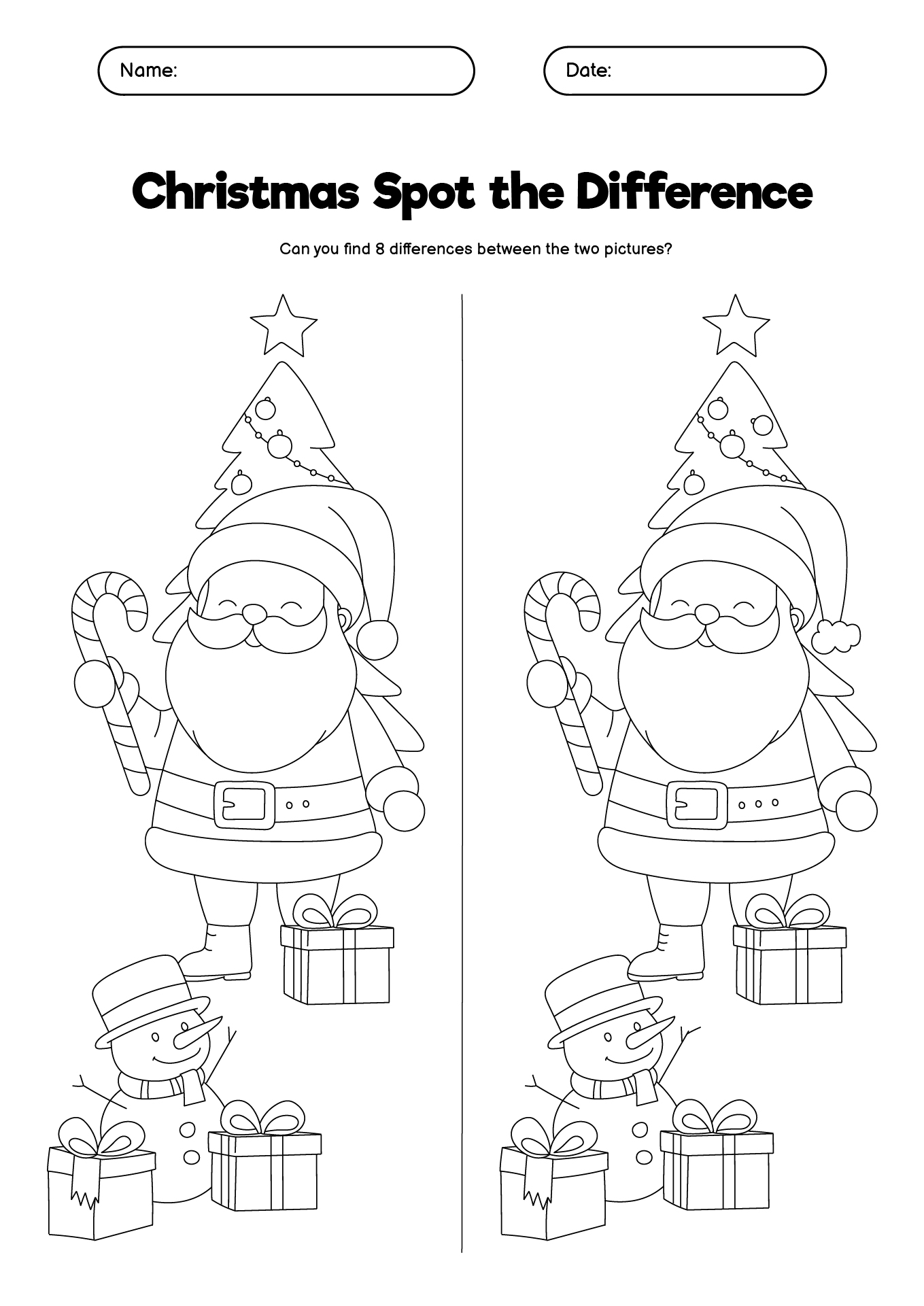 Holiday-Themed Printable Spot the Difference Worksheets