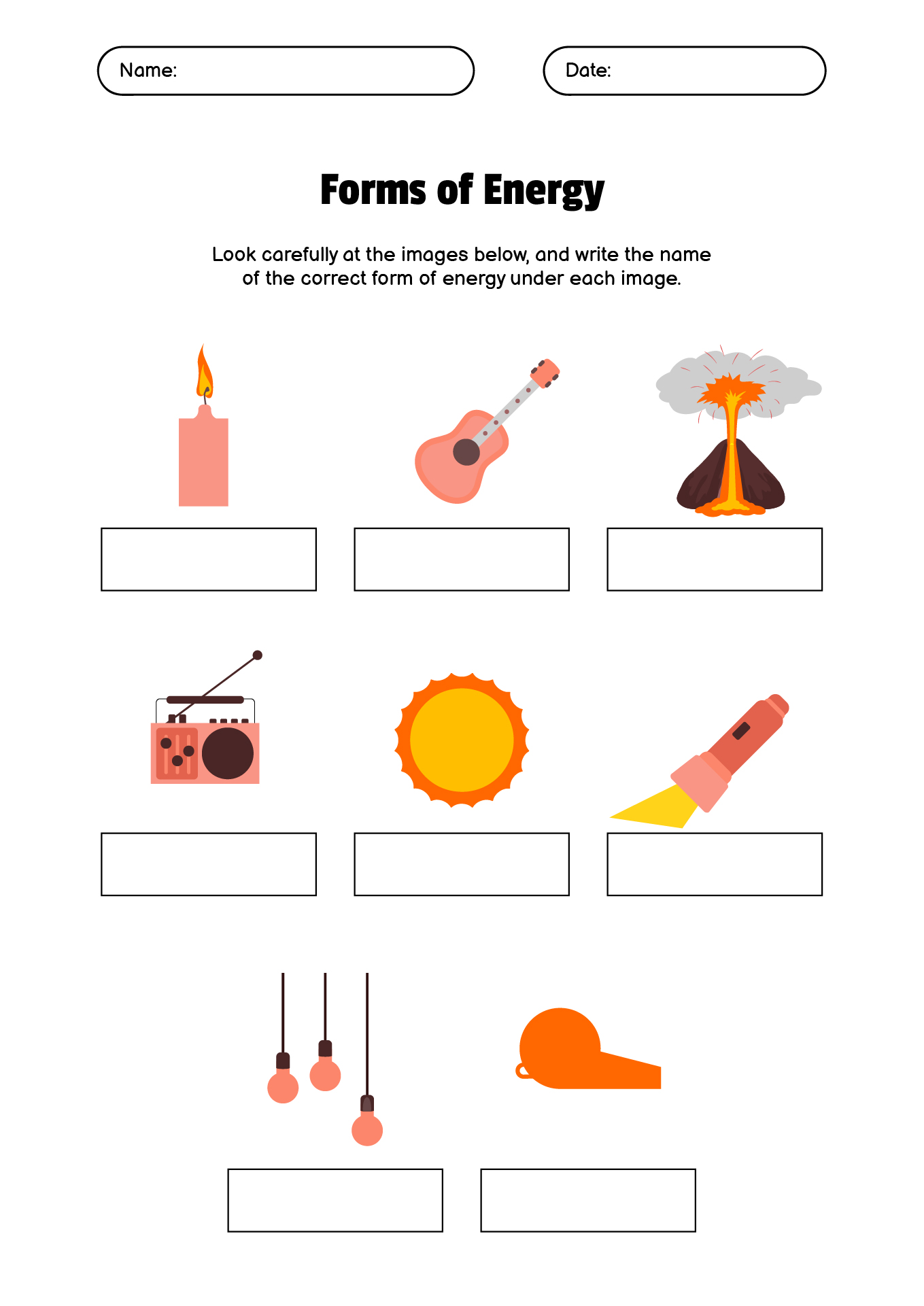 Identifying Types of Energy Worksheet