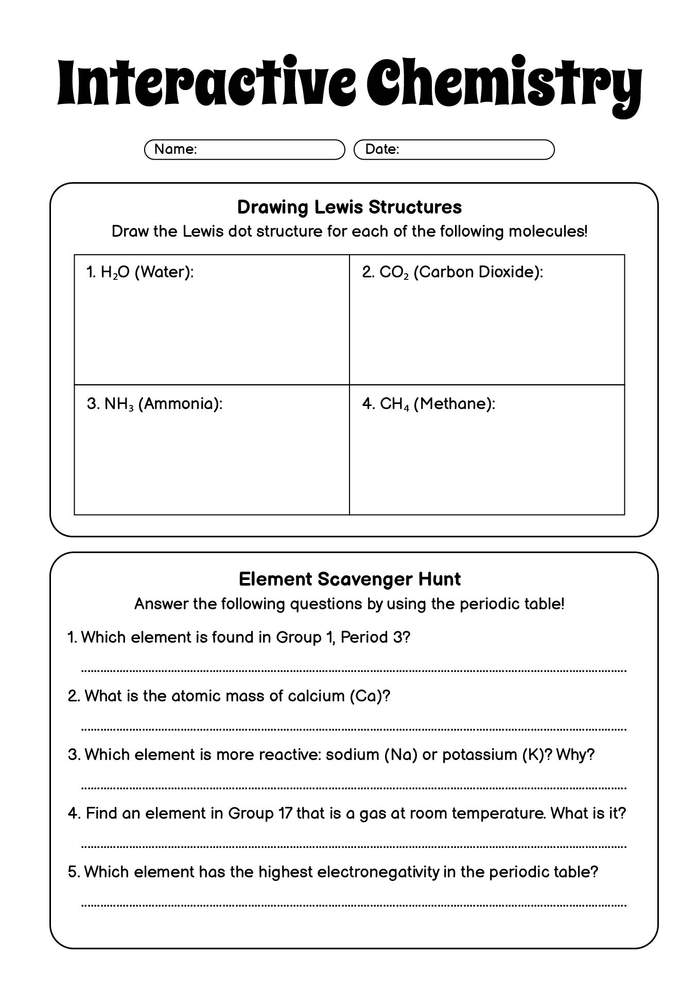 Interactive Chemistry Worksheets for High School Students