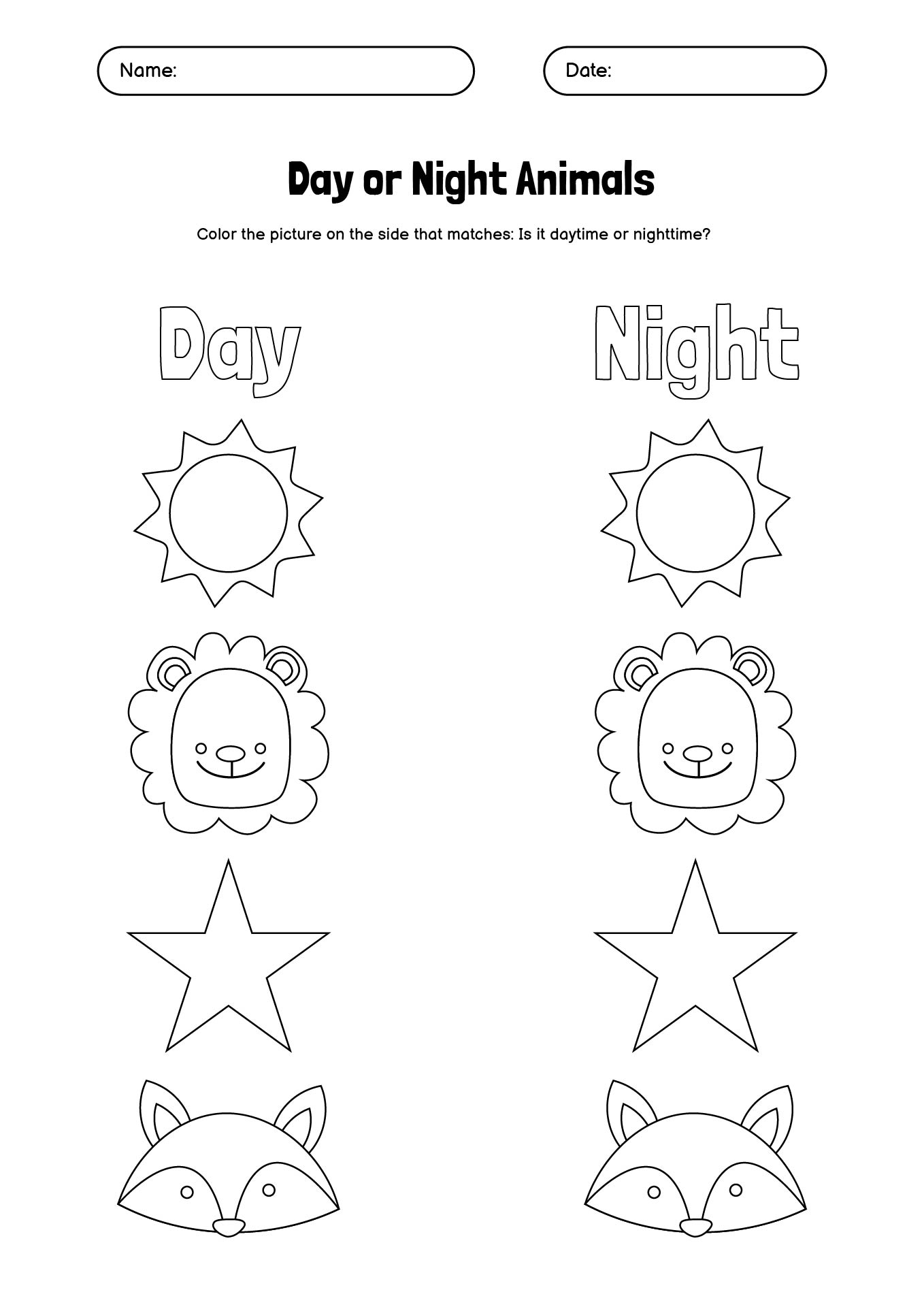 Interactive Day and Night Animals Quiz Worksheet