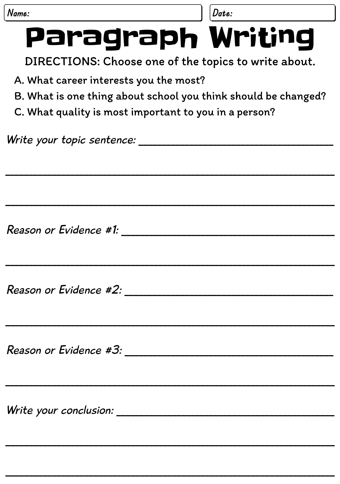 Introductory Paragraph Practice Sheet for High School