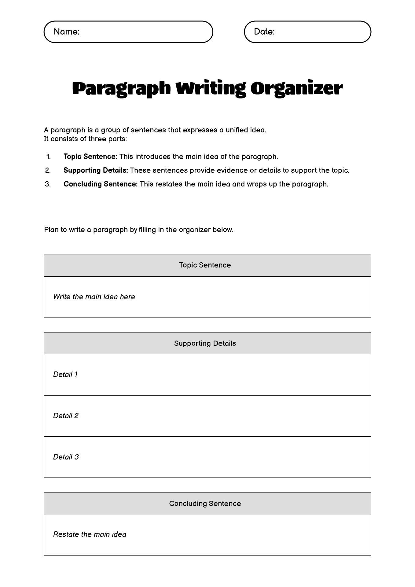 Introductory Paragraph Writing Worksheet