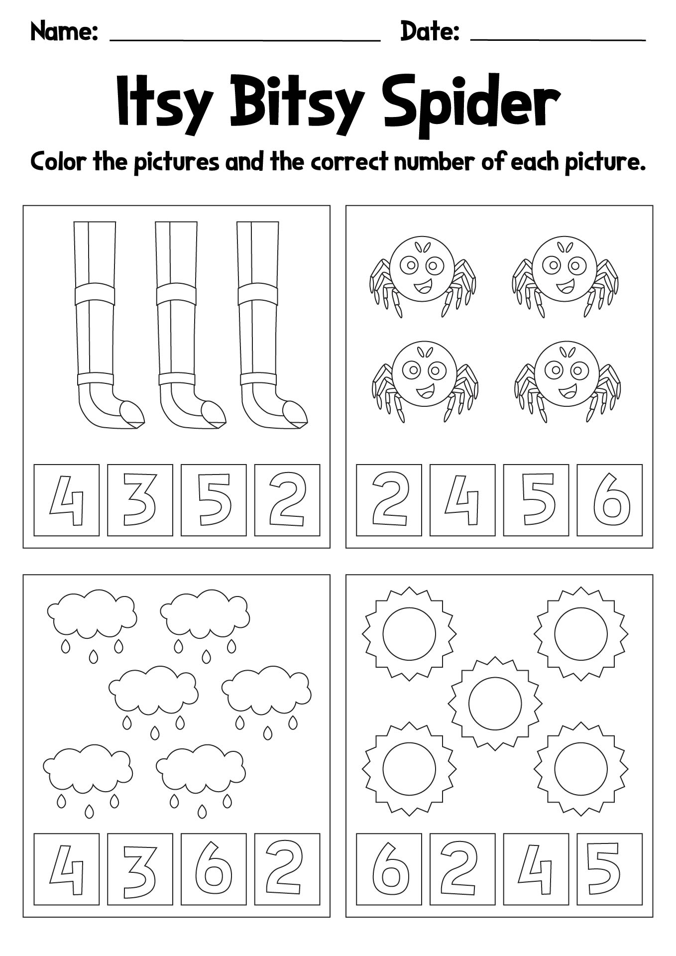 Itsy Bitsy Spider Activity Sheet for Preschool