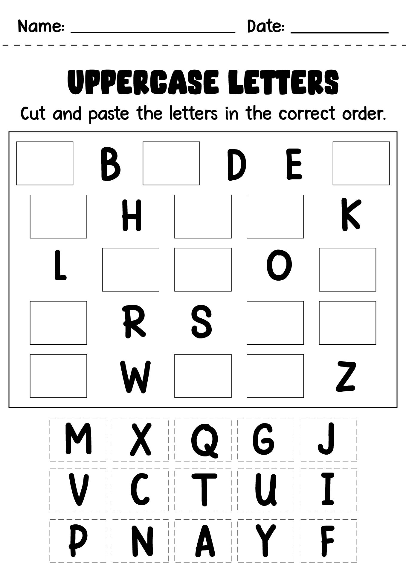 Kindergarten Alphabet Cut and Paste Homework