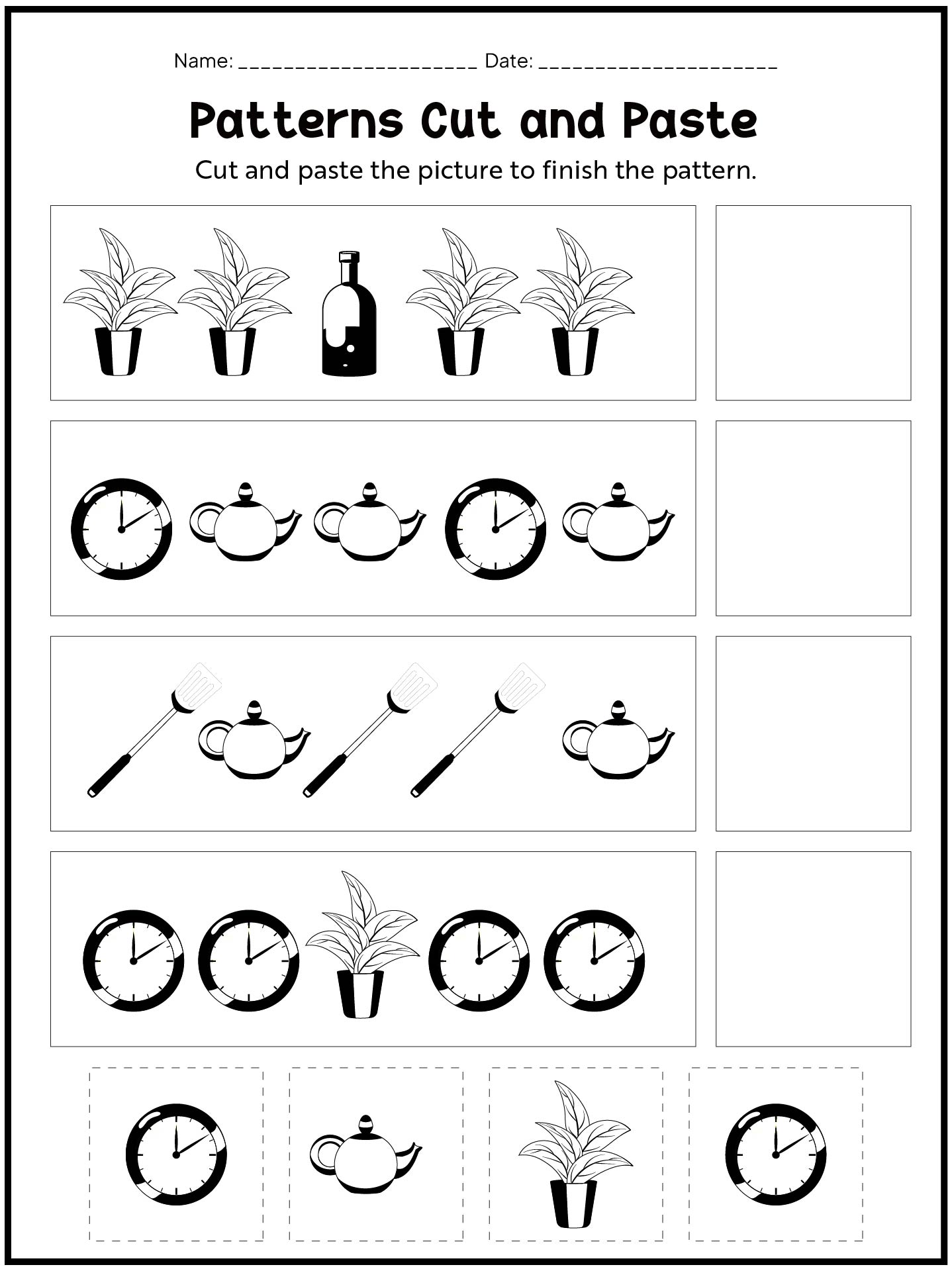 Kindergarten Cut and Paste Number Sequence Worksheets