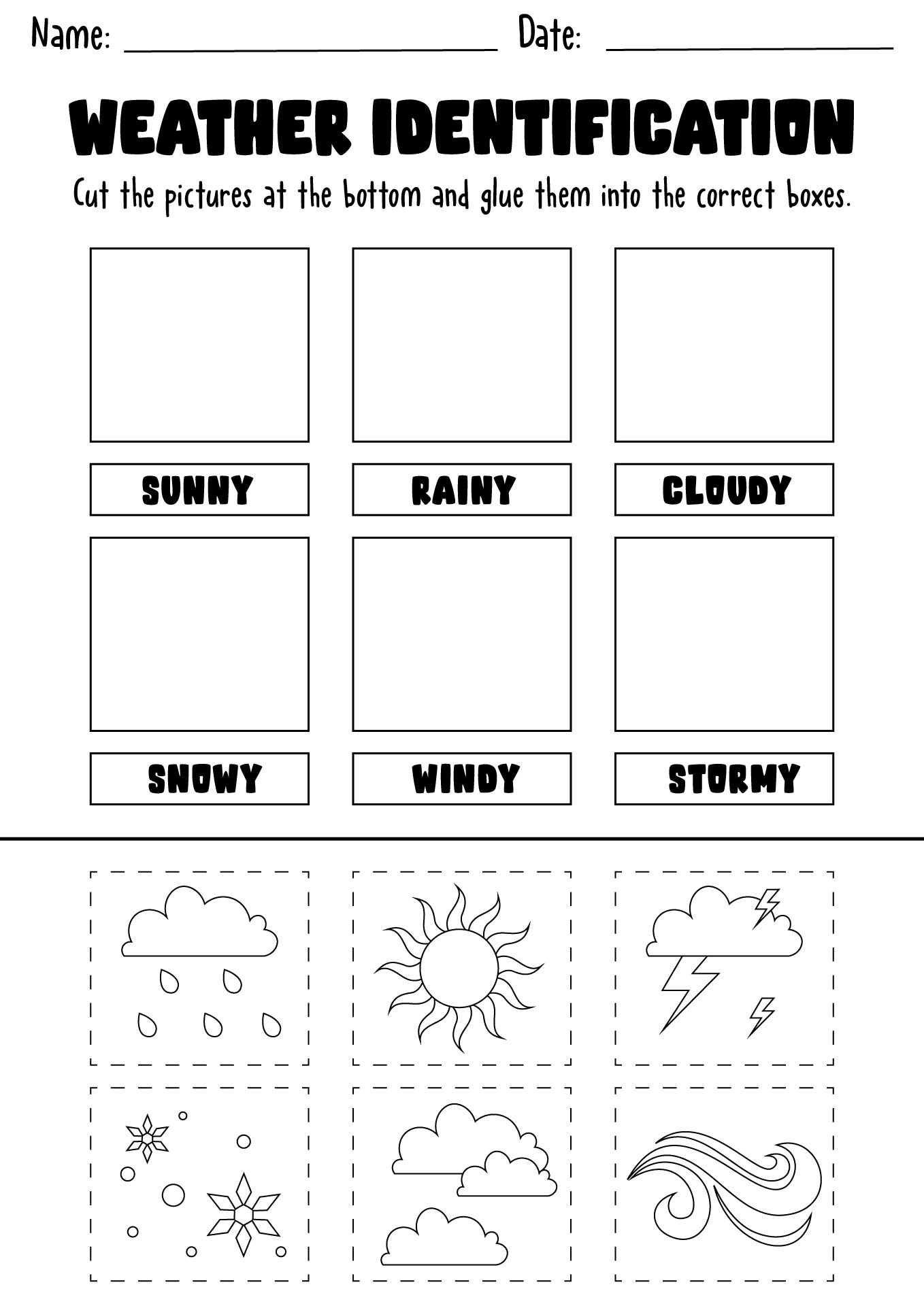 Kindergarten Weather Identification Cut and Paste Sheets