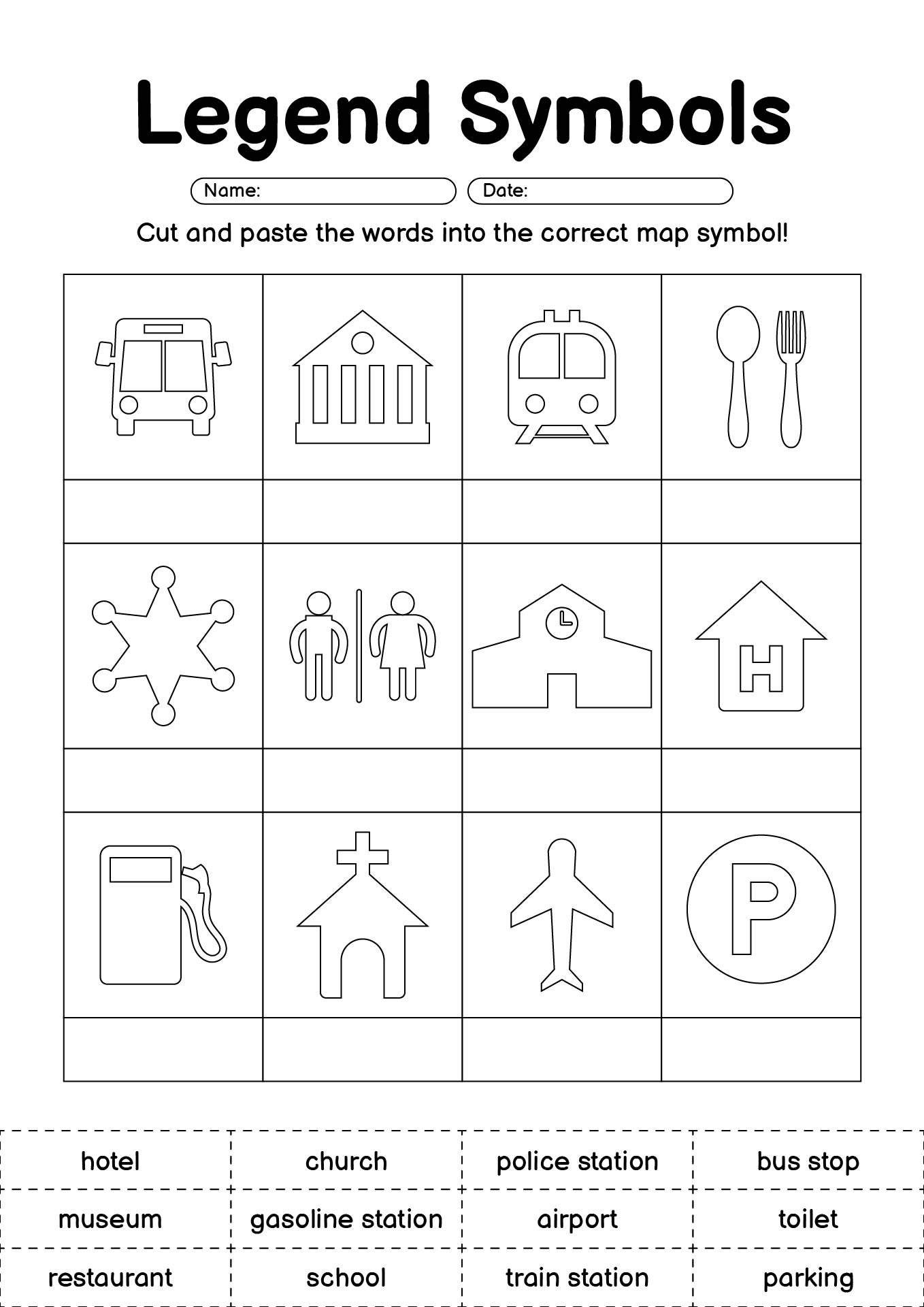 Learning Legend Symbols Map Key Worksheet