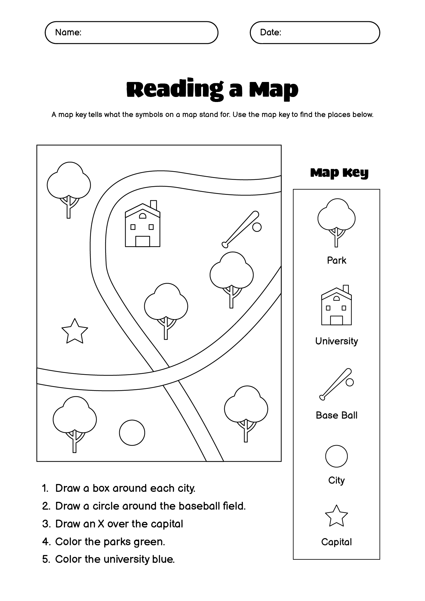 Legend Map Key Learning Worksheet