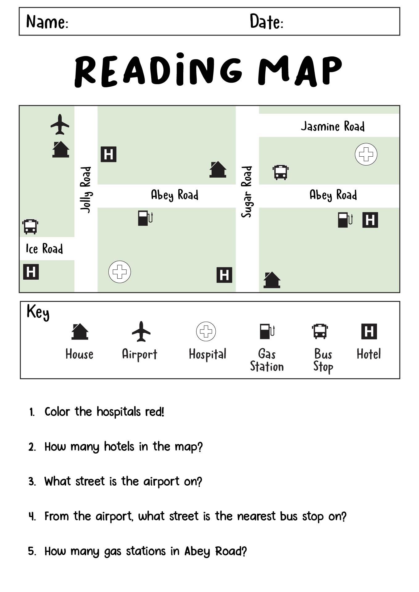 Legend Map Key Worksheet for Students