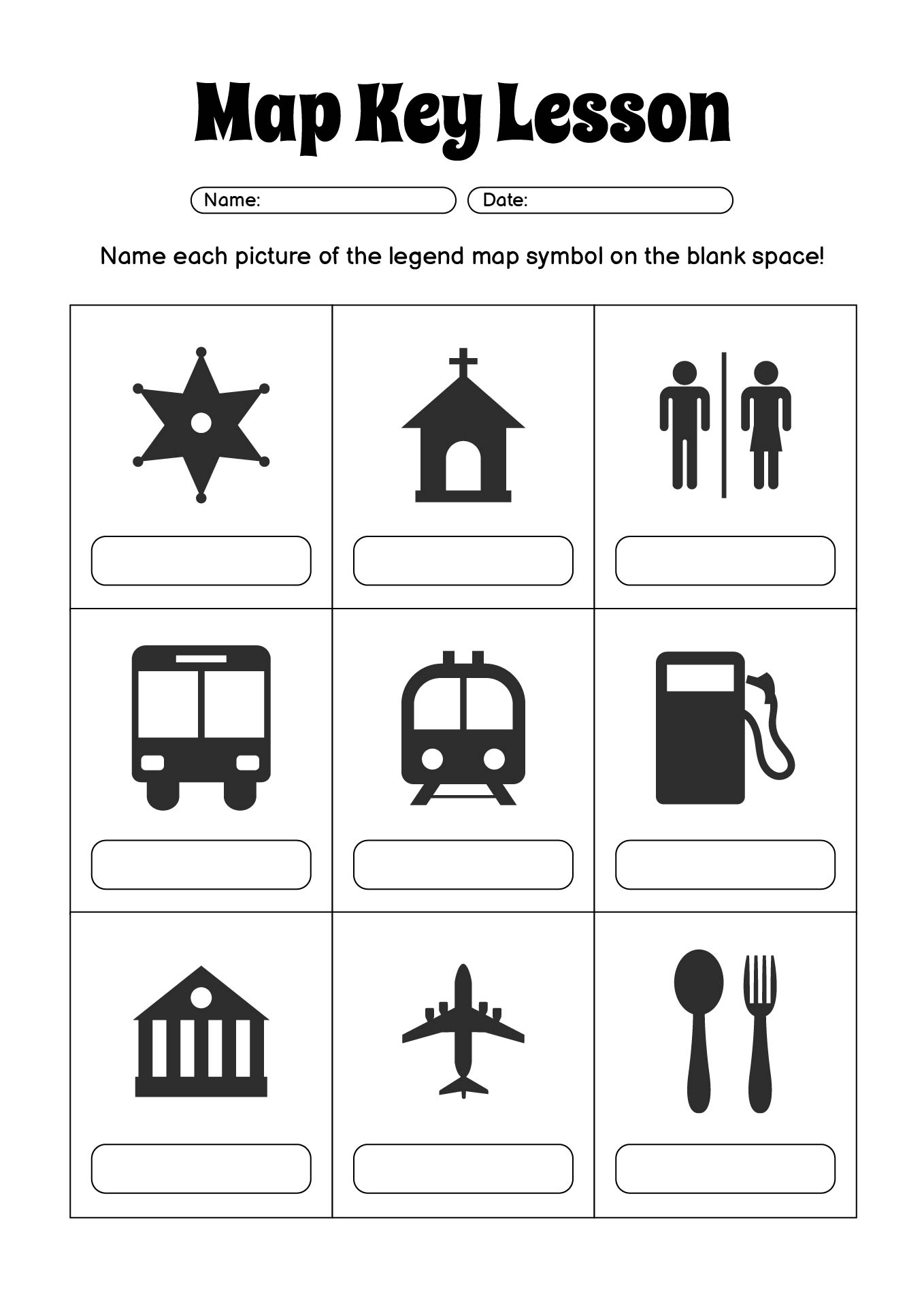 Map Key Lesson Worksheet for Kindergarten Students