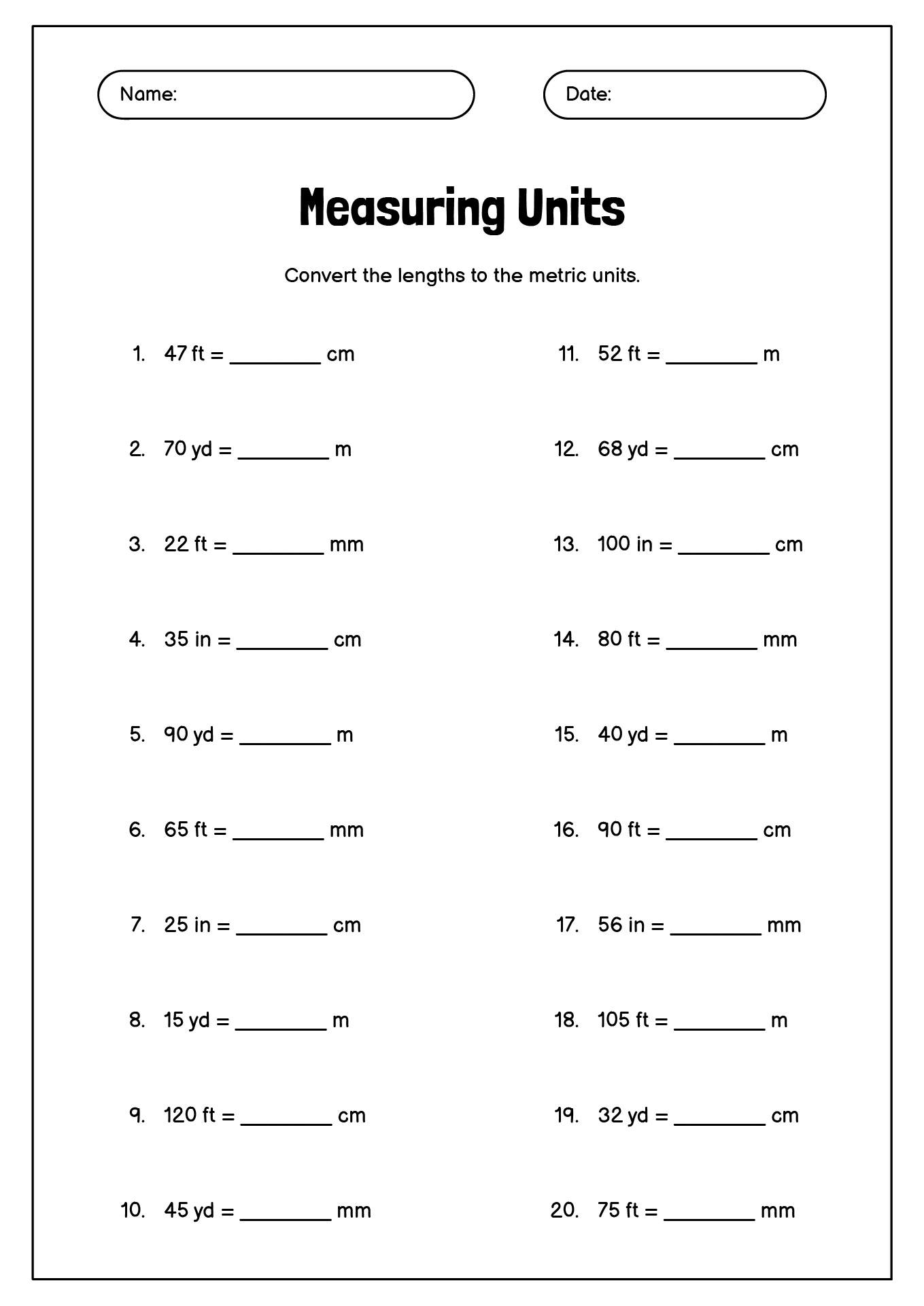 Metric System Measurement Practice Worksheets