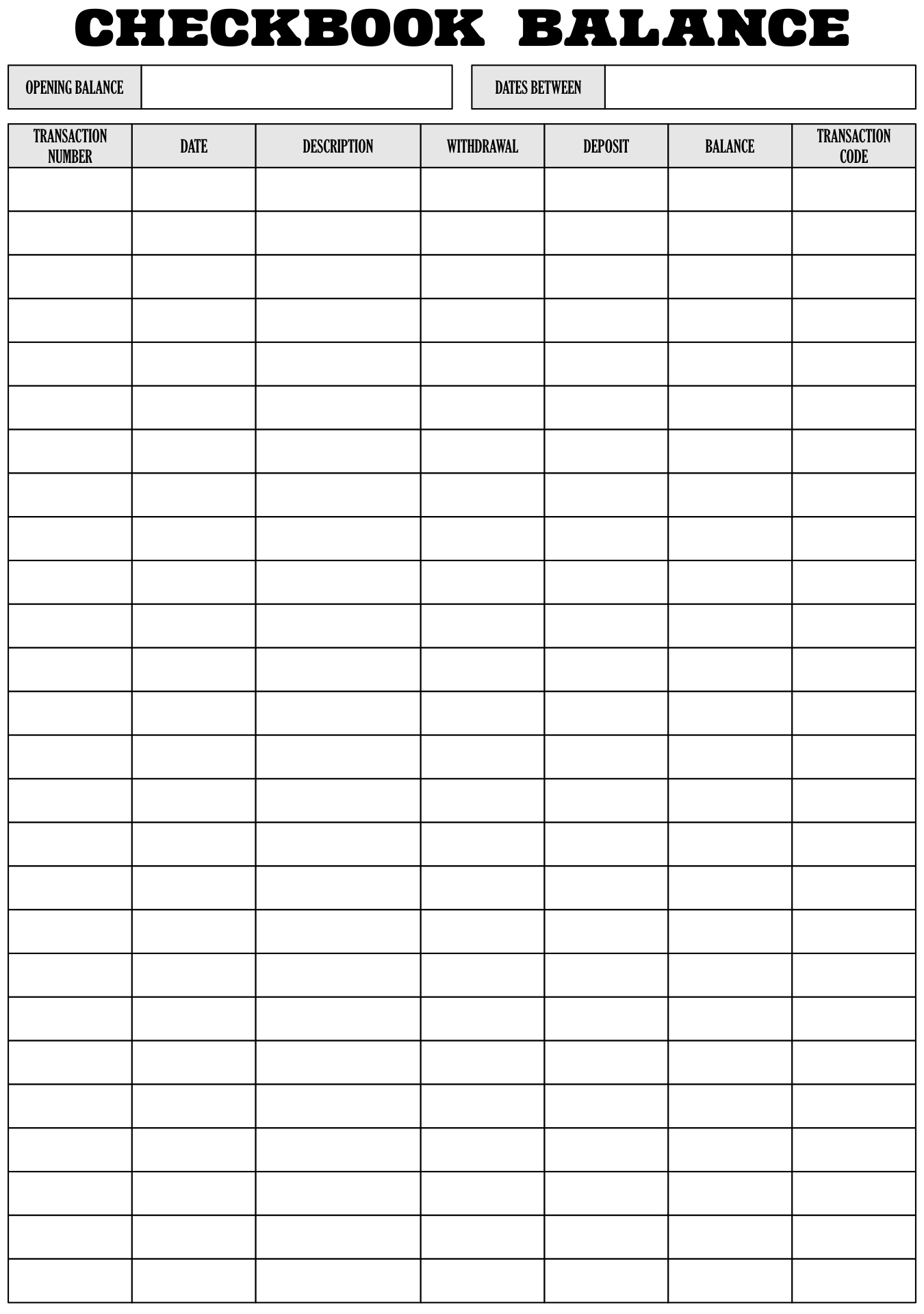 Monthly Balance Checkbook Worksheet