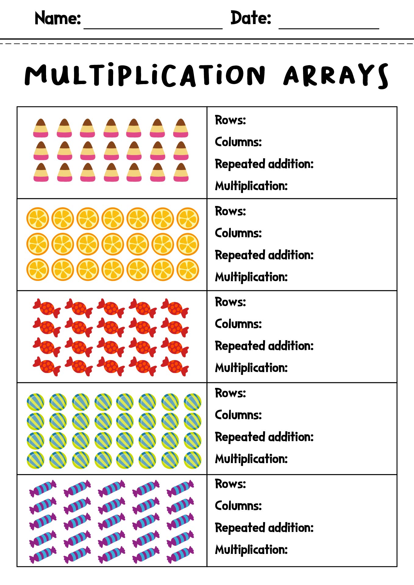 Multiplication Arrays Practice Sheets for Third Graders