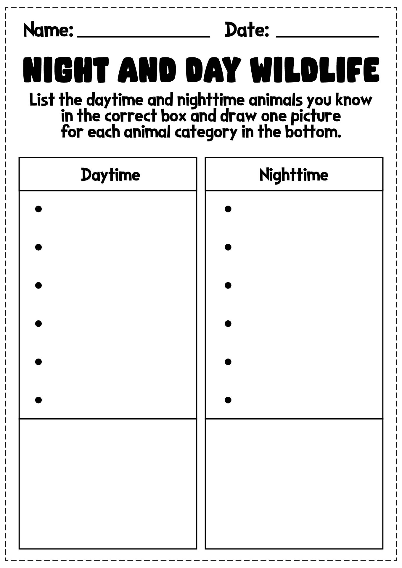 Night and Day Wildlife Educational Activity