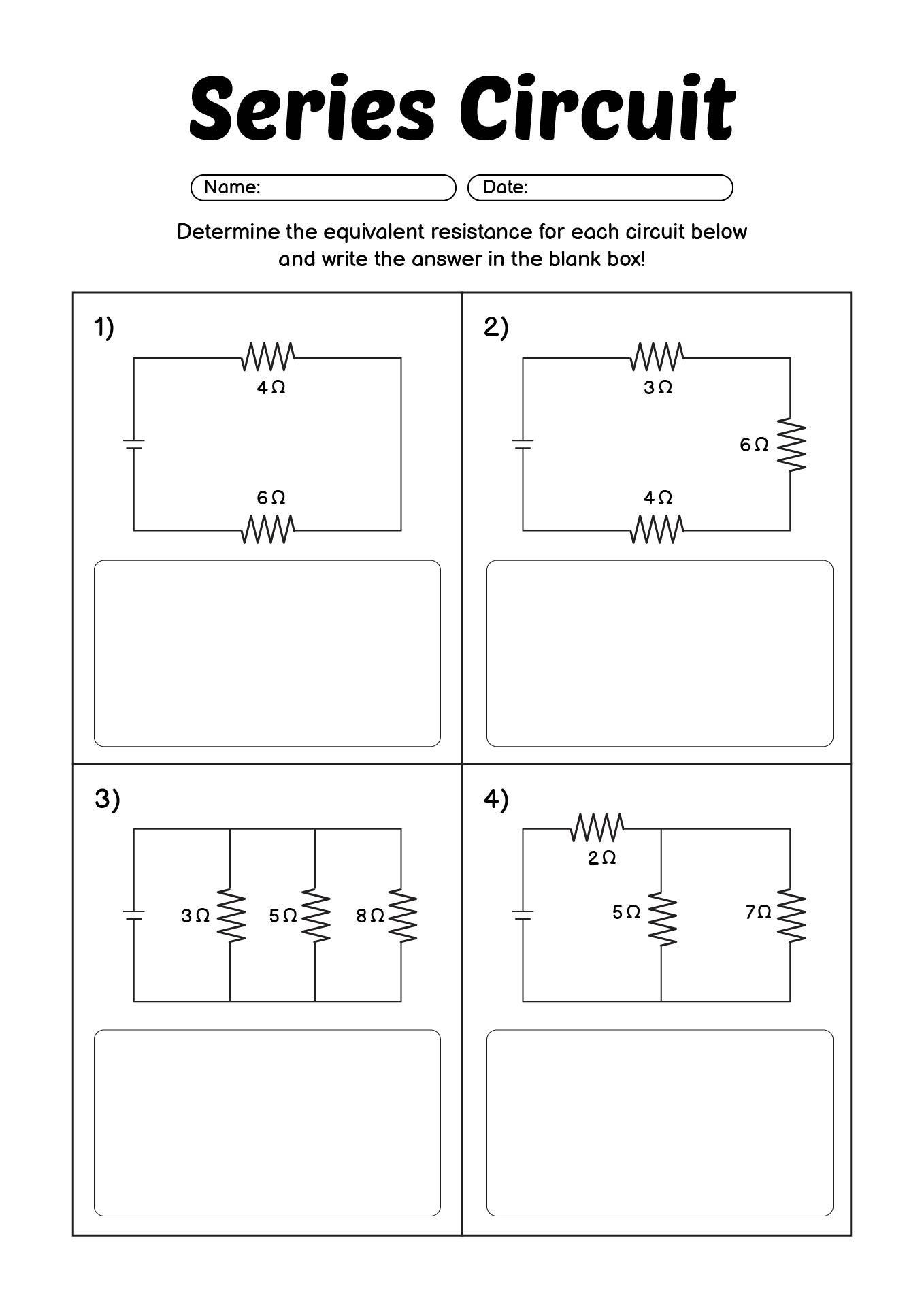 Ohms Law in Series Circuits Worksheet